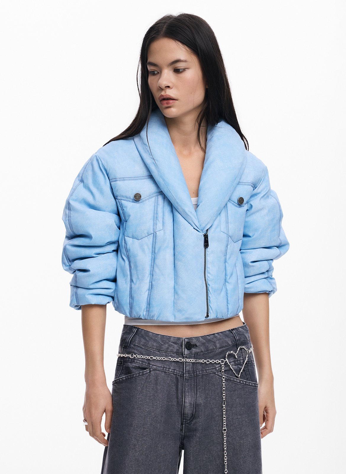 Veste courte matelassée à zip DESIGUAL Bleu