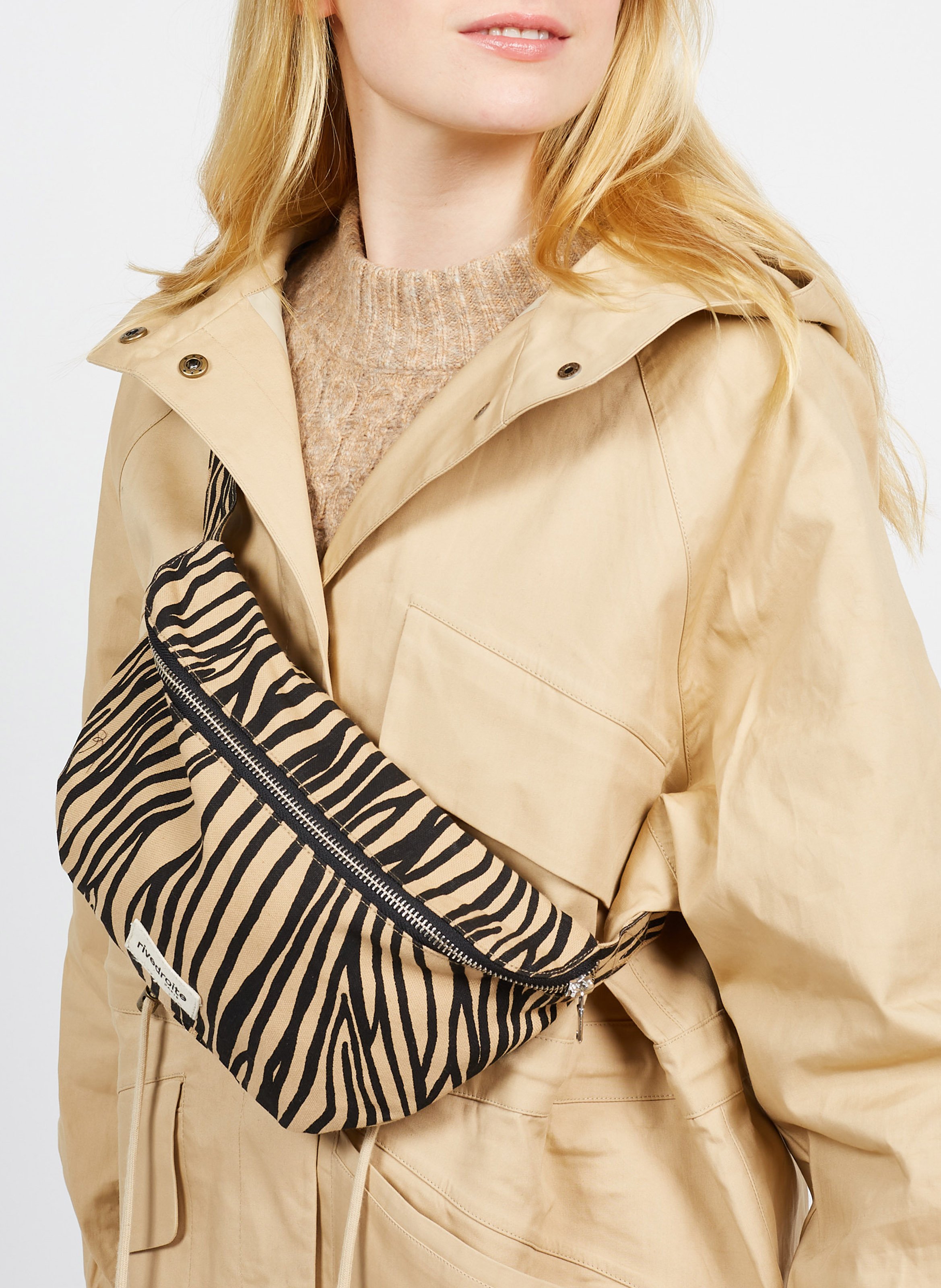 Sac banane en coton recyclé imprimé RIVEDROITE PARIS Beige