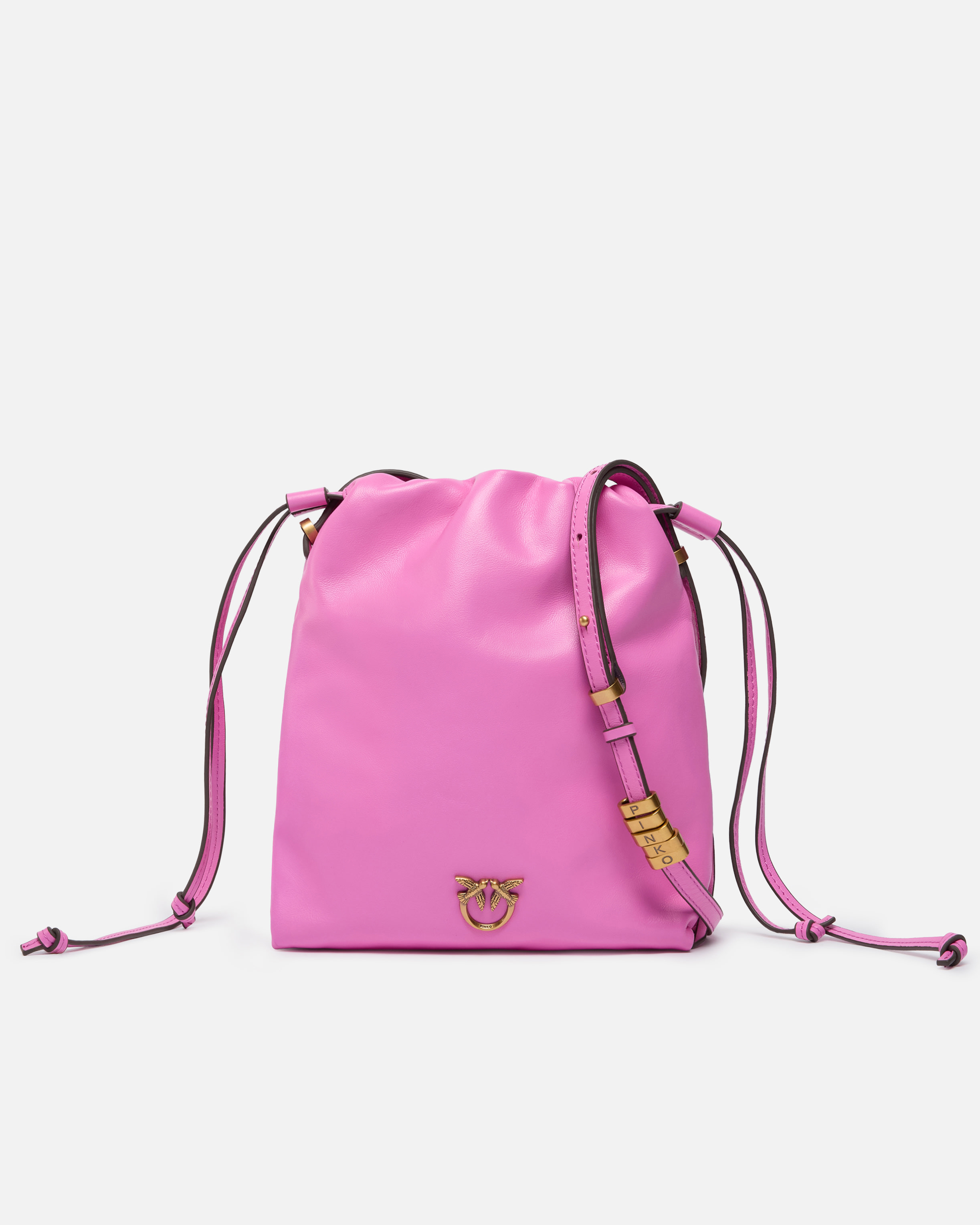 Mini slouchy leather shoulder bag with love birds logo PINKO Pink