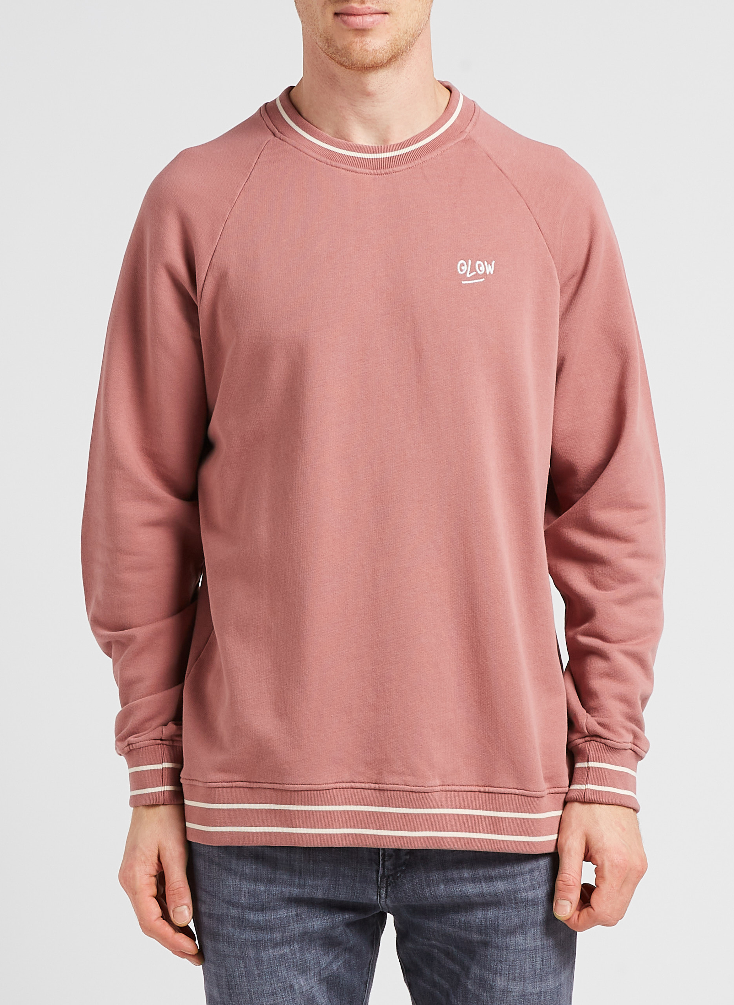 Regular-fit sweater van biokatoen met ronde hals en borduursel OLOW Bruin