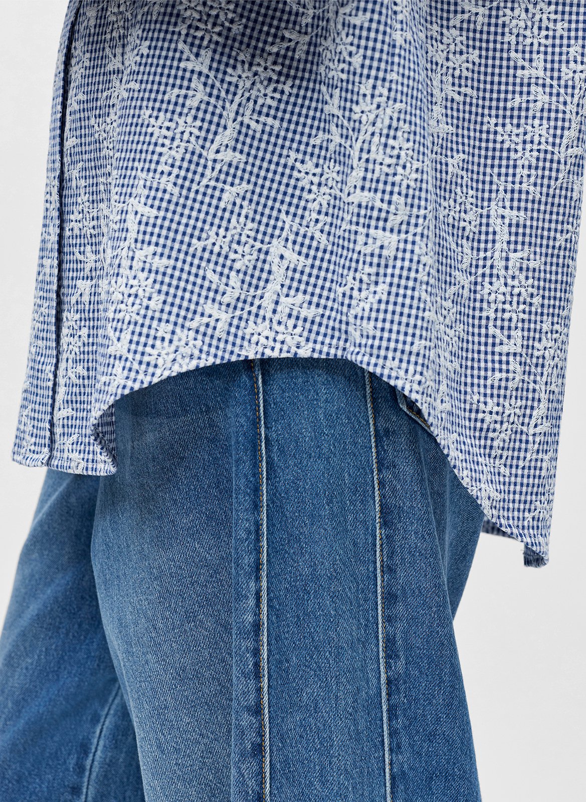 Chemise oversize col classique en coton mélangé imprimé OBJECT Bleu