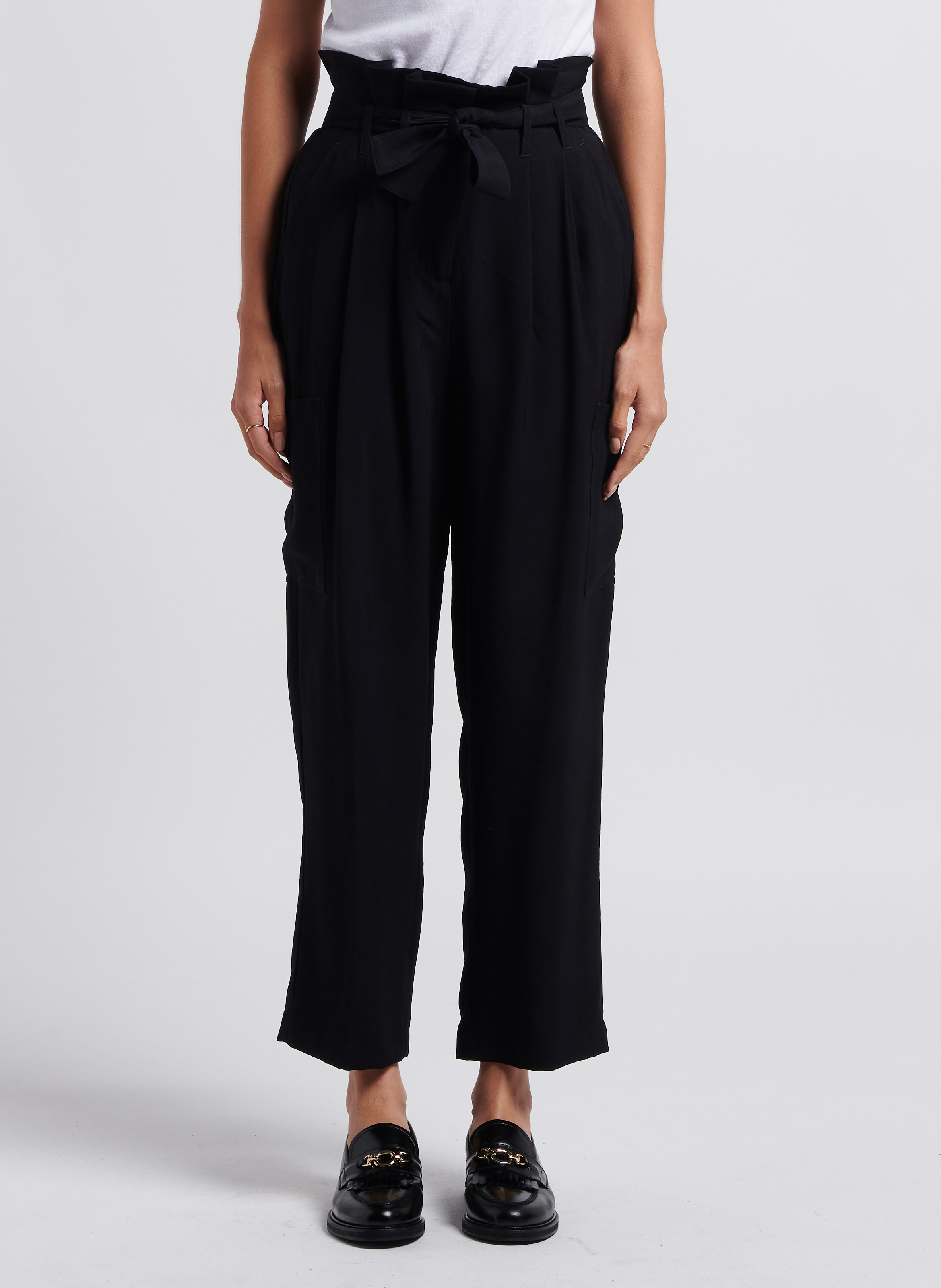 Pantalon cargo taille haute large VILA Noir