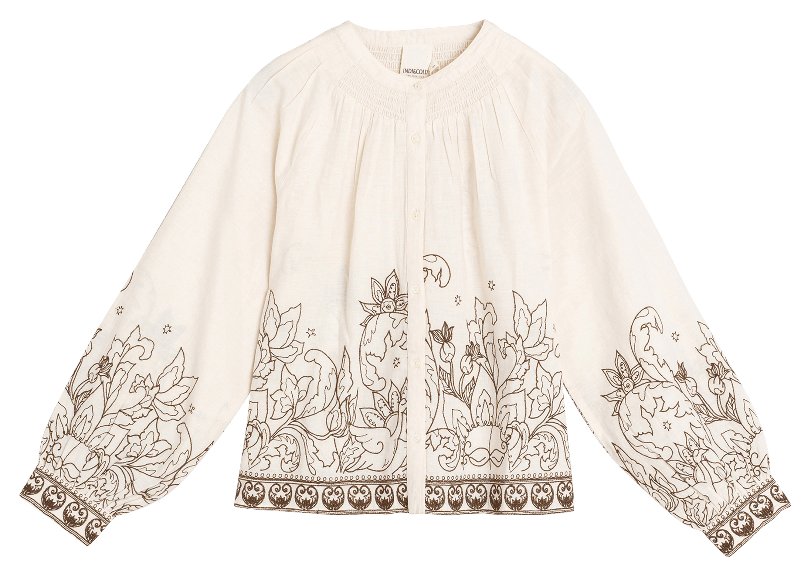 Bluse aus Baumwoll-Mix mit Rundhalsausschnitt INDI & COLD Beige