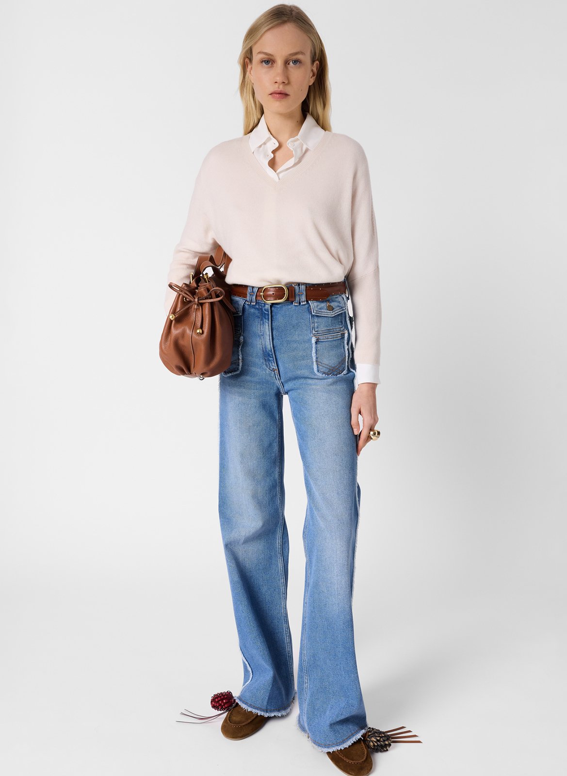 Pull ample col V en cachemire GERARD DAREL Beige