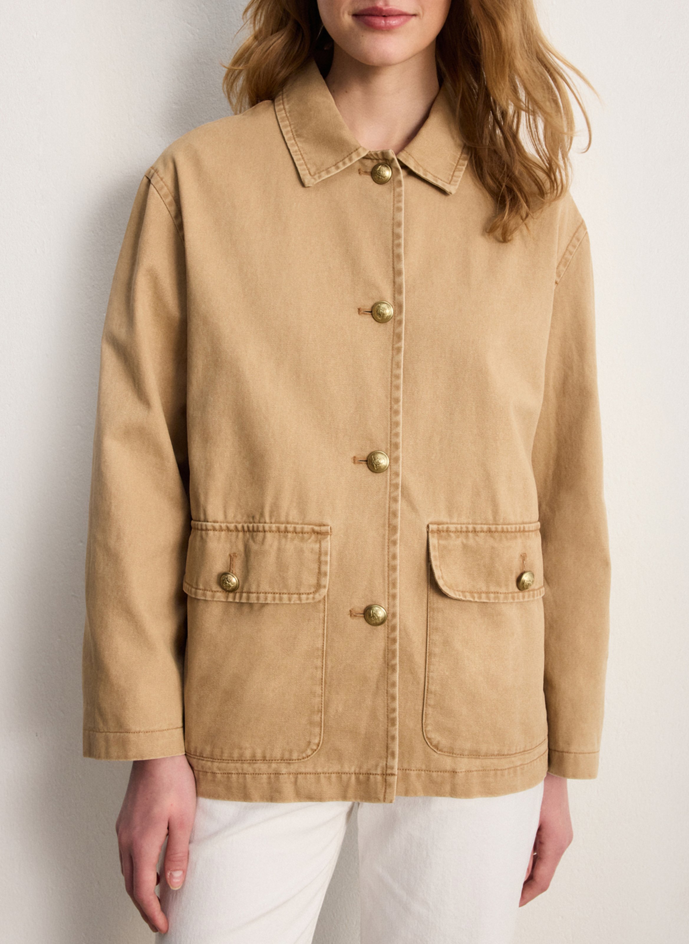 Veste droite col classique en coton PABLO Beige