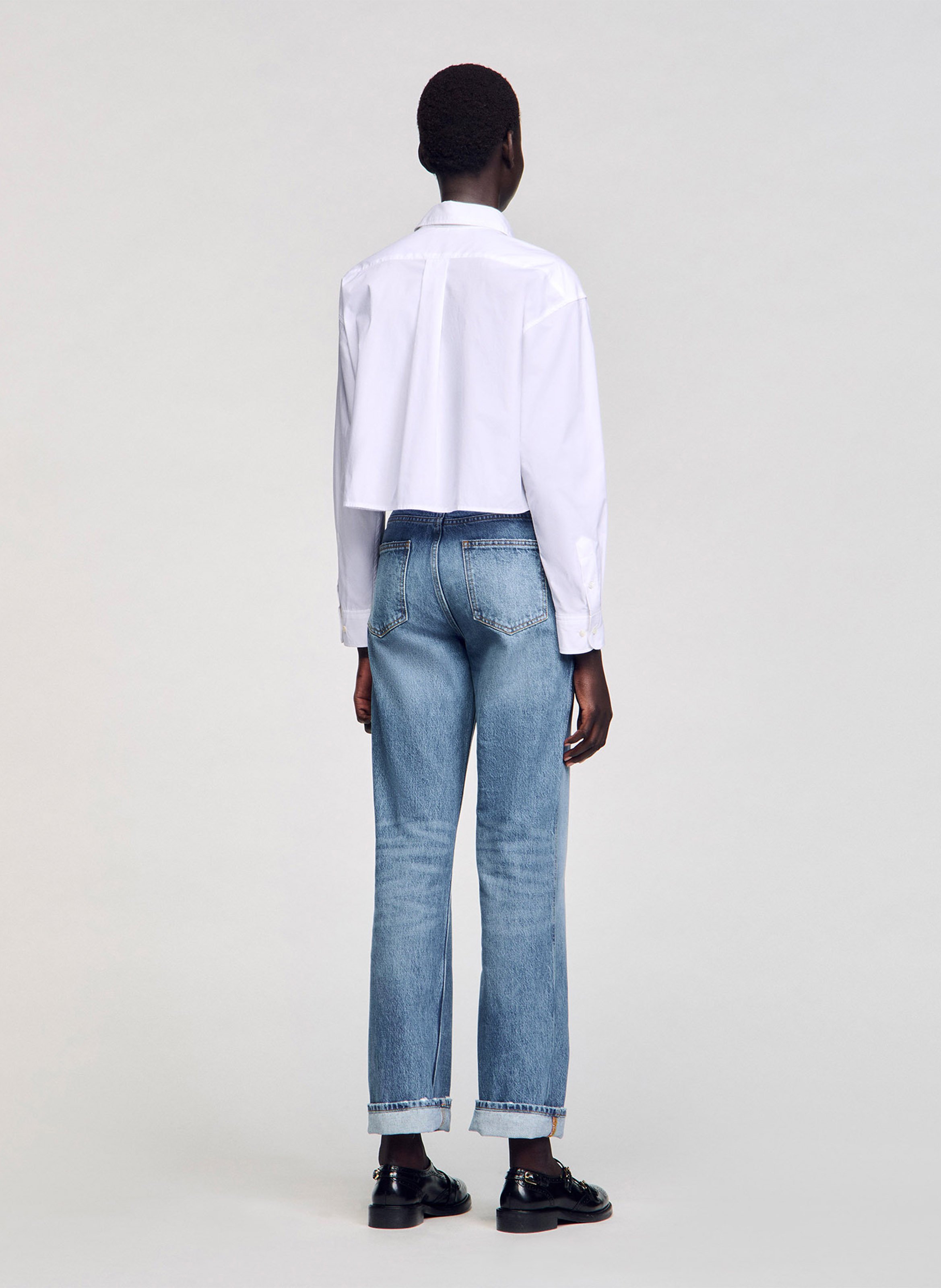 Chemise courte en popeline de coton SANDRO Blanc