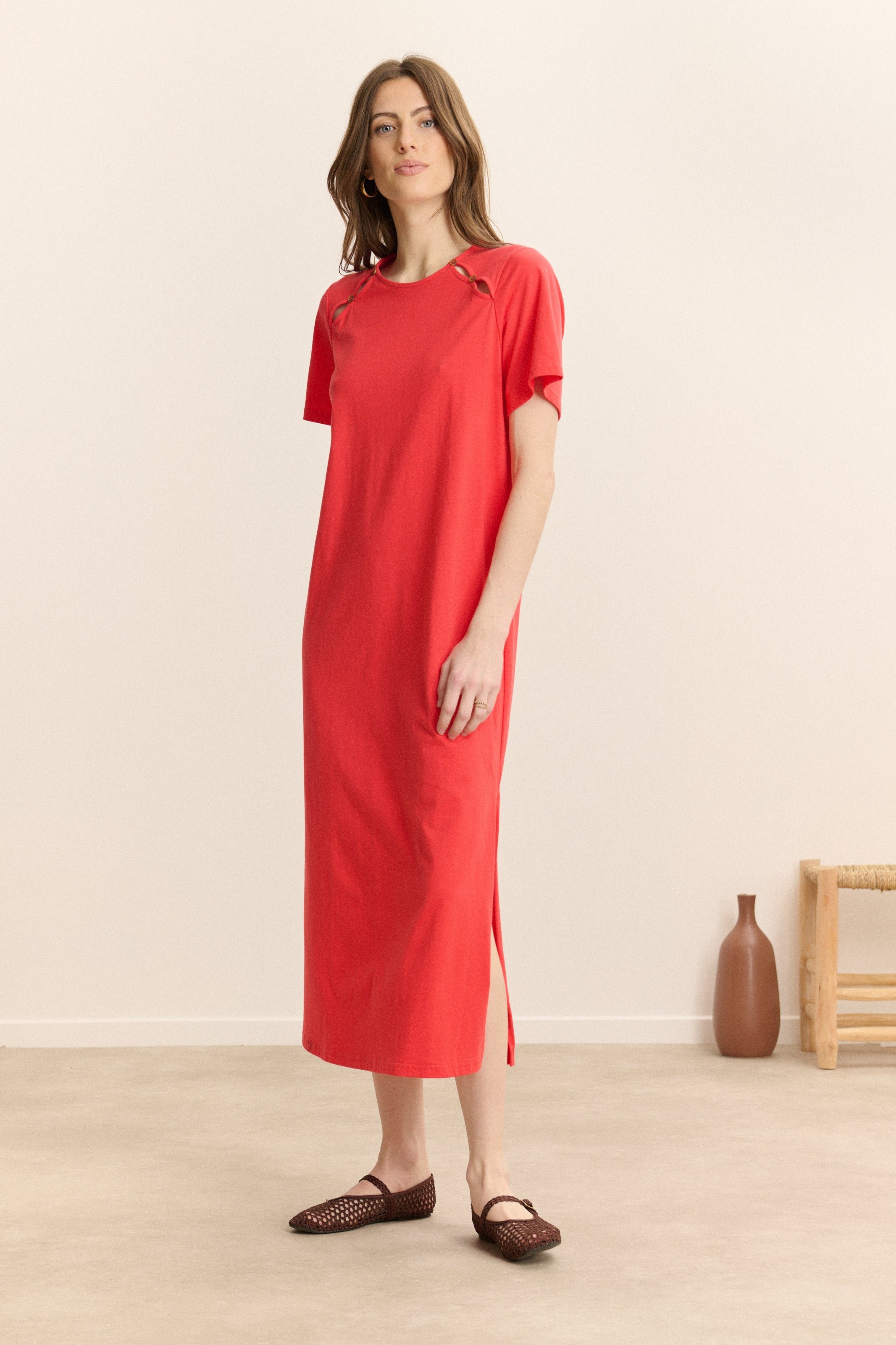 Short-sleeve midi jersey dress GARANCE PARIS Red