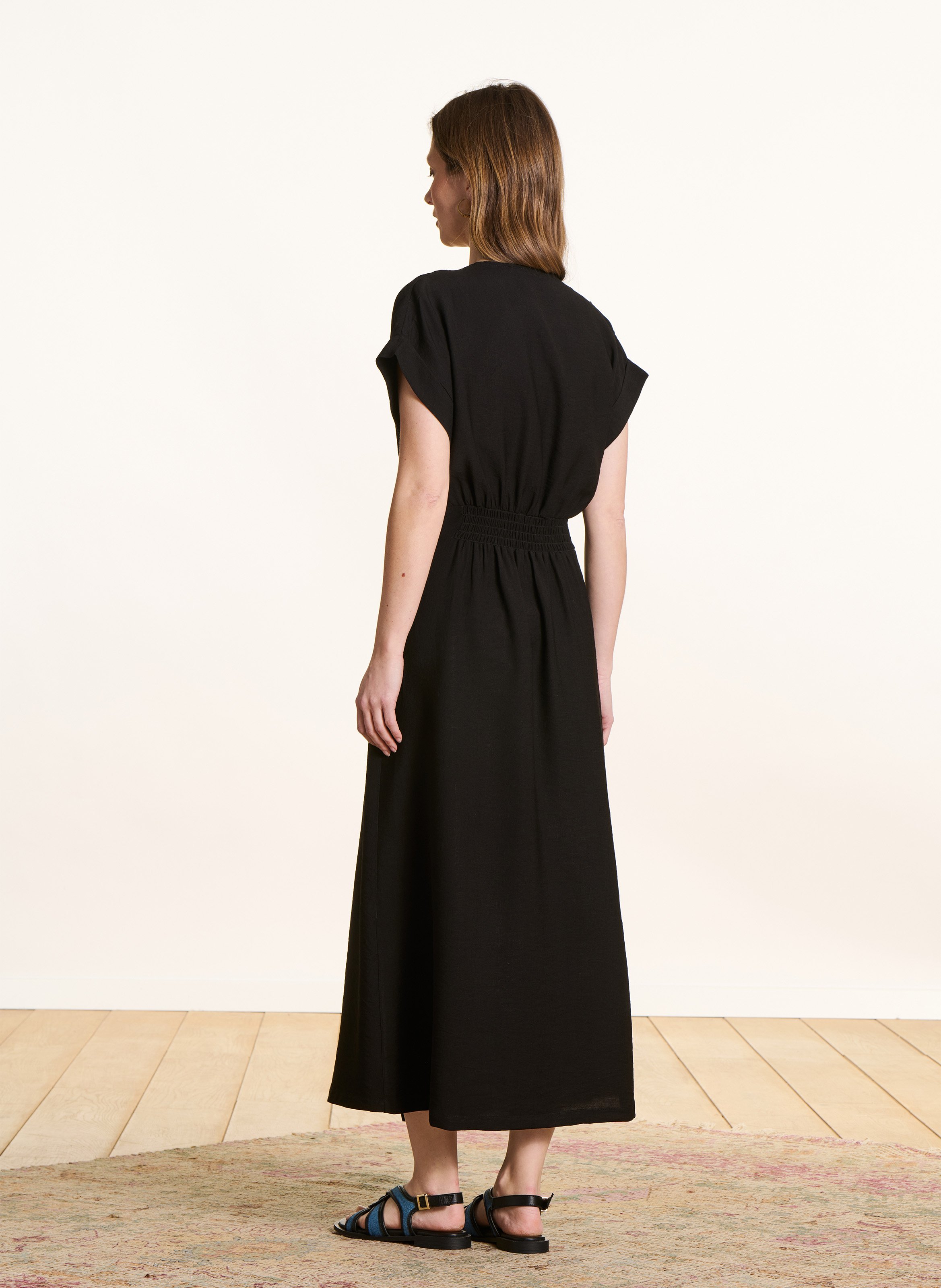 Long V-neck dress LA FEE MARABOUTEE Black