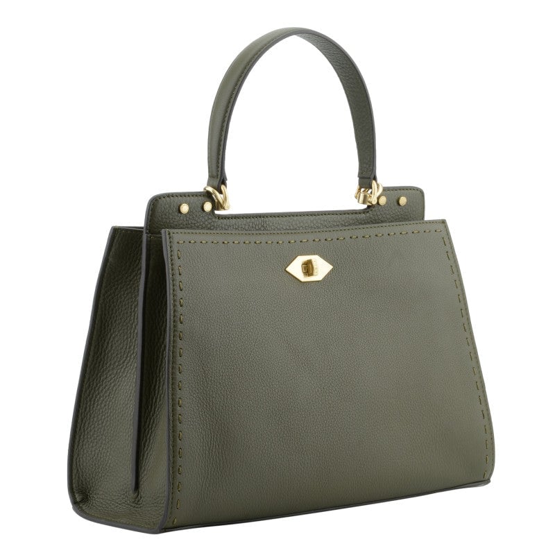 Handbag in calfskin POURCHET Khaki