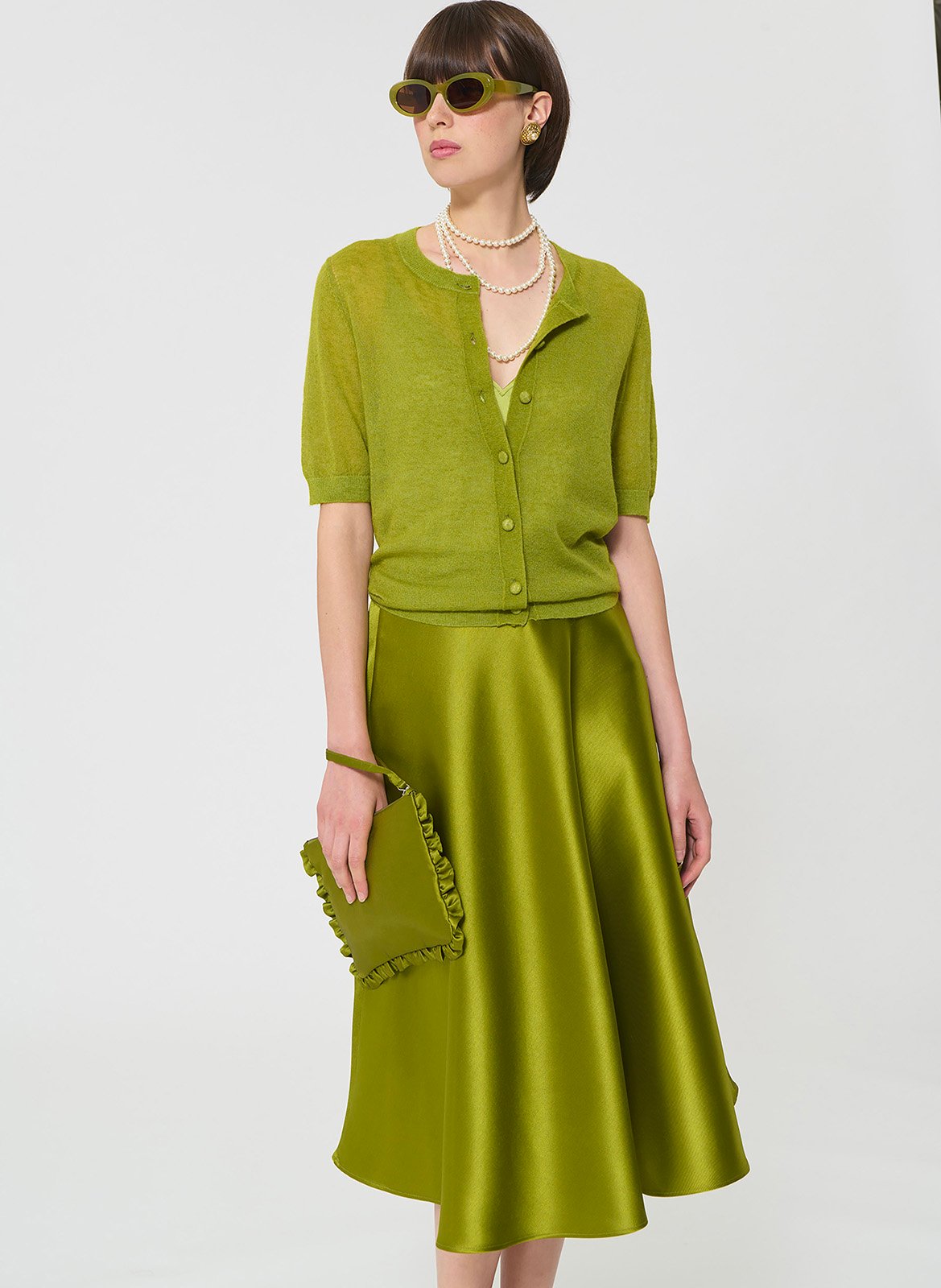 Kortemouwige ronde hals cardigan uni TARA JARMON Groen