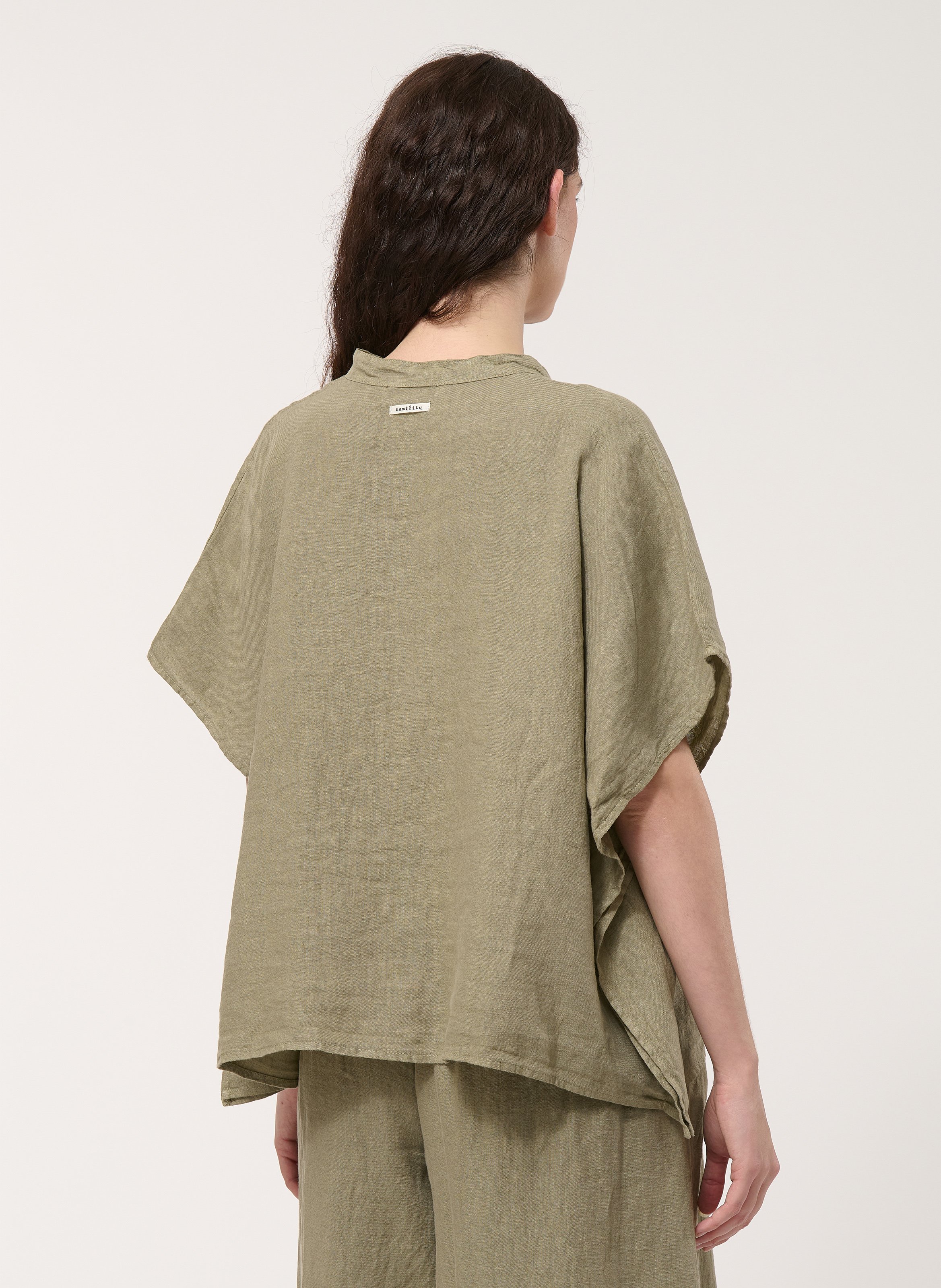 Chemisier oversize col tunisien en lin HUMILITY Vert