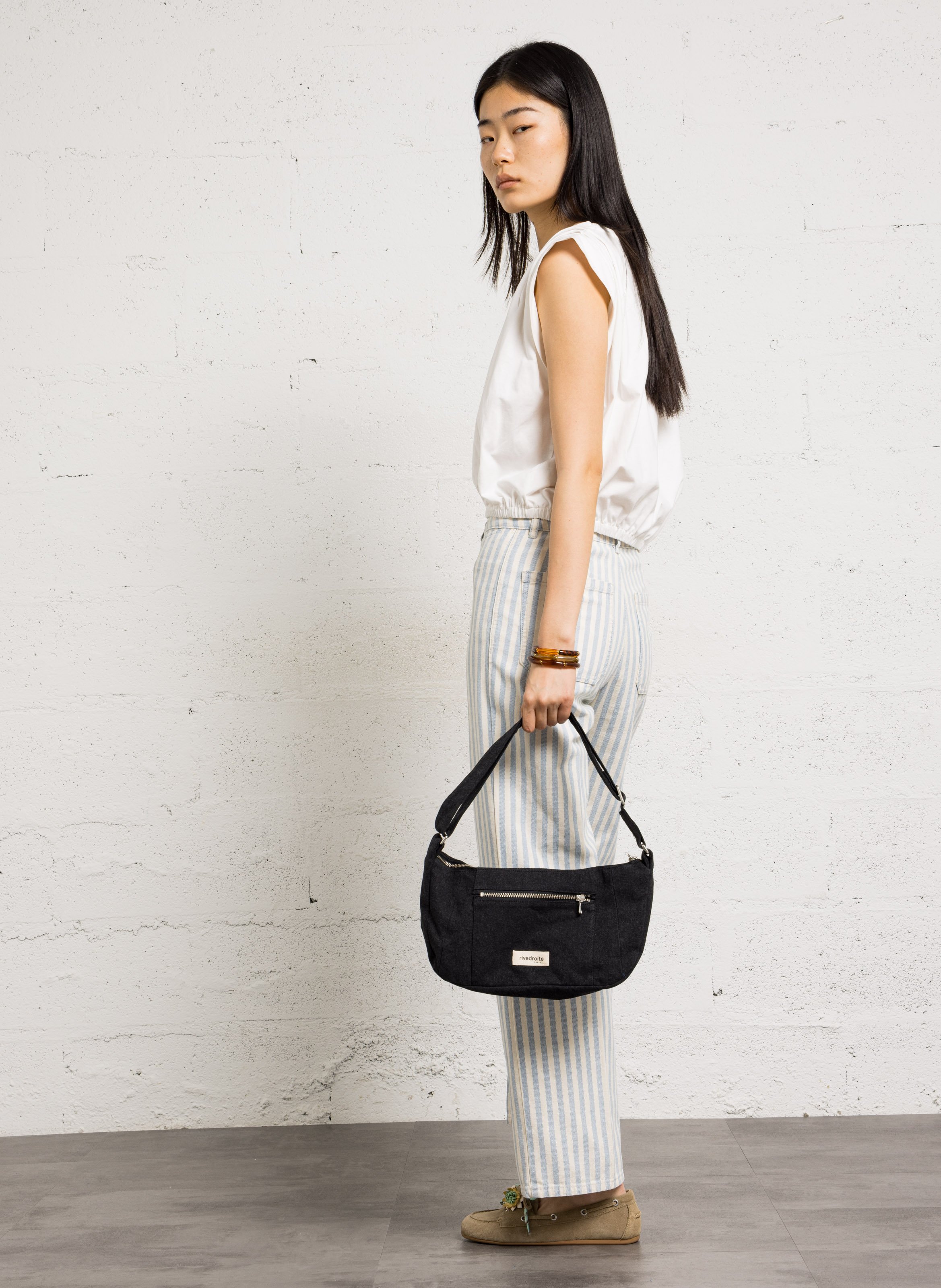 Crossbody bag in blended recycled cotton RIVEDROITE PARIS Black