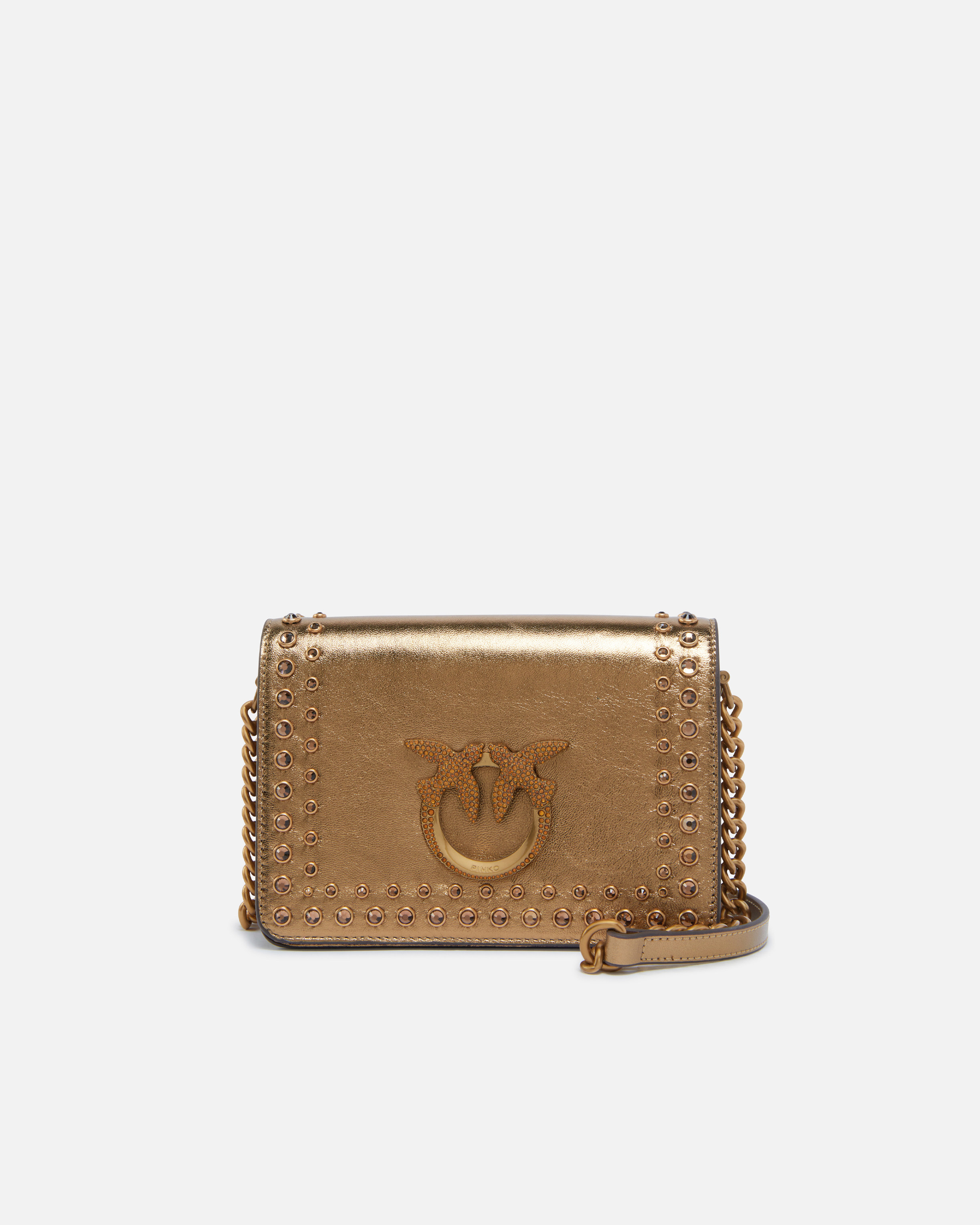 Small laminated shoulder bag love bag with rhinestones PINKO Multicolore