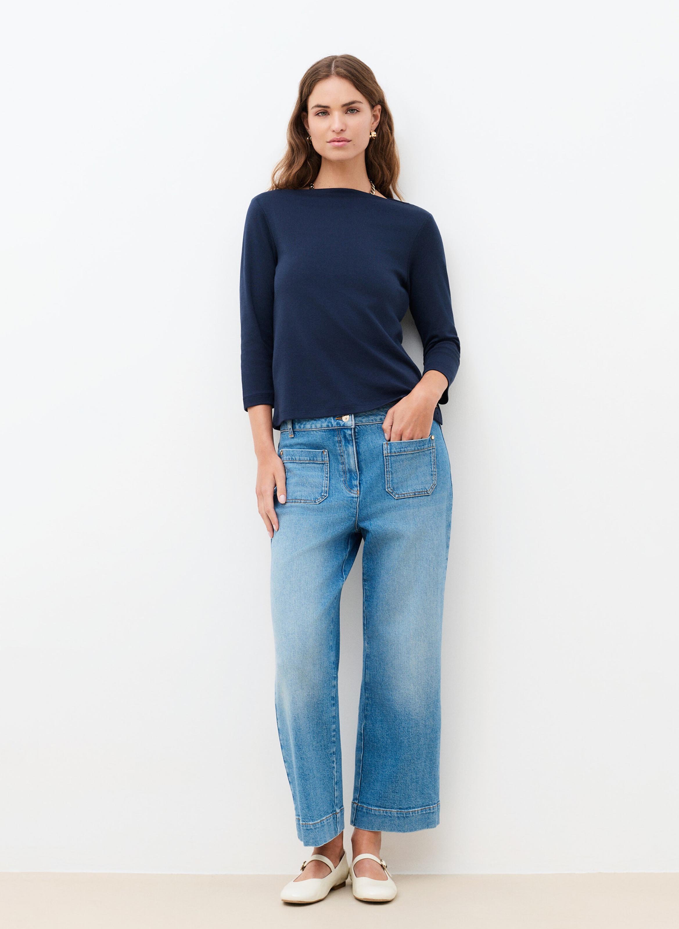 Camiseta de algodón con cuello barco CAROLL Azul