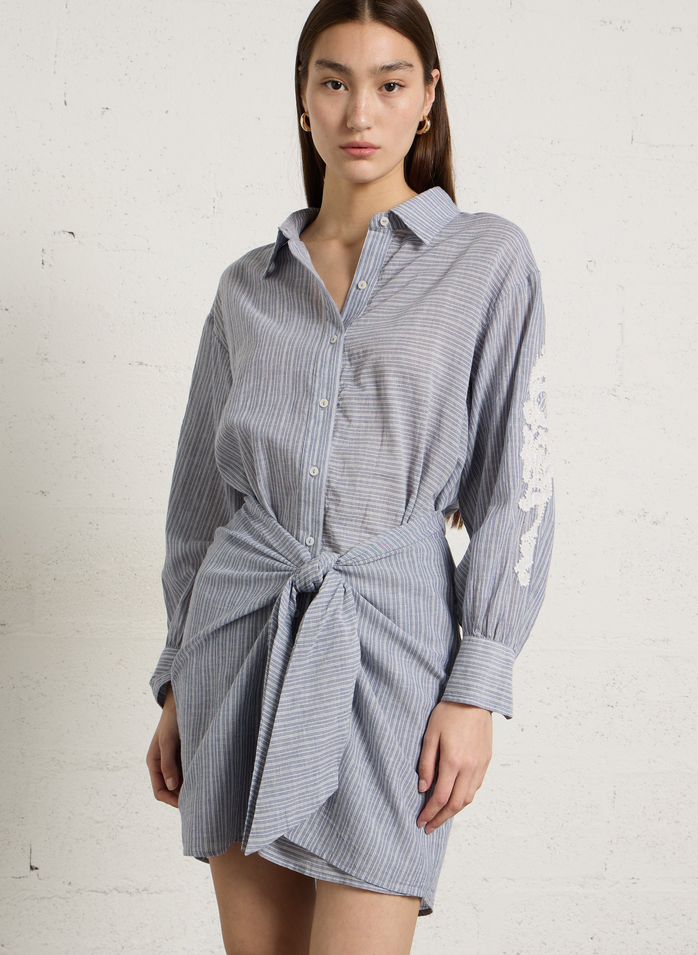 Robe asymétrique rayée à broderie LOUISE MISHA Bleu