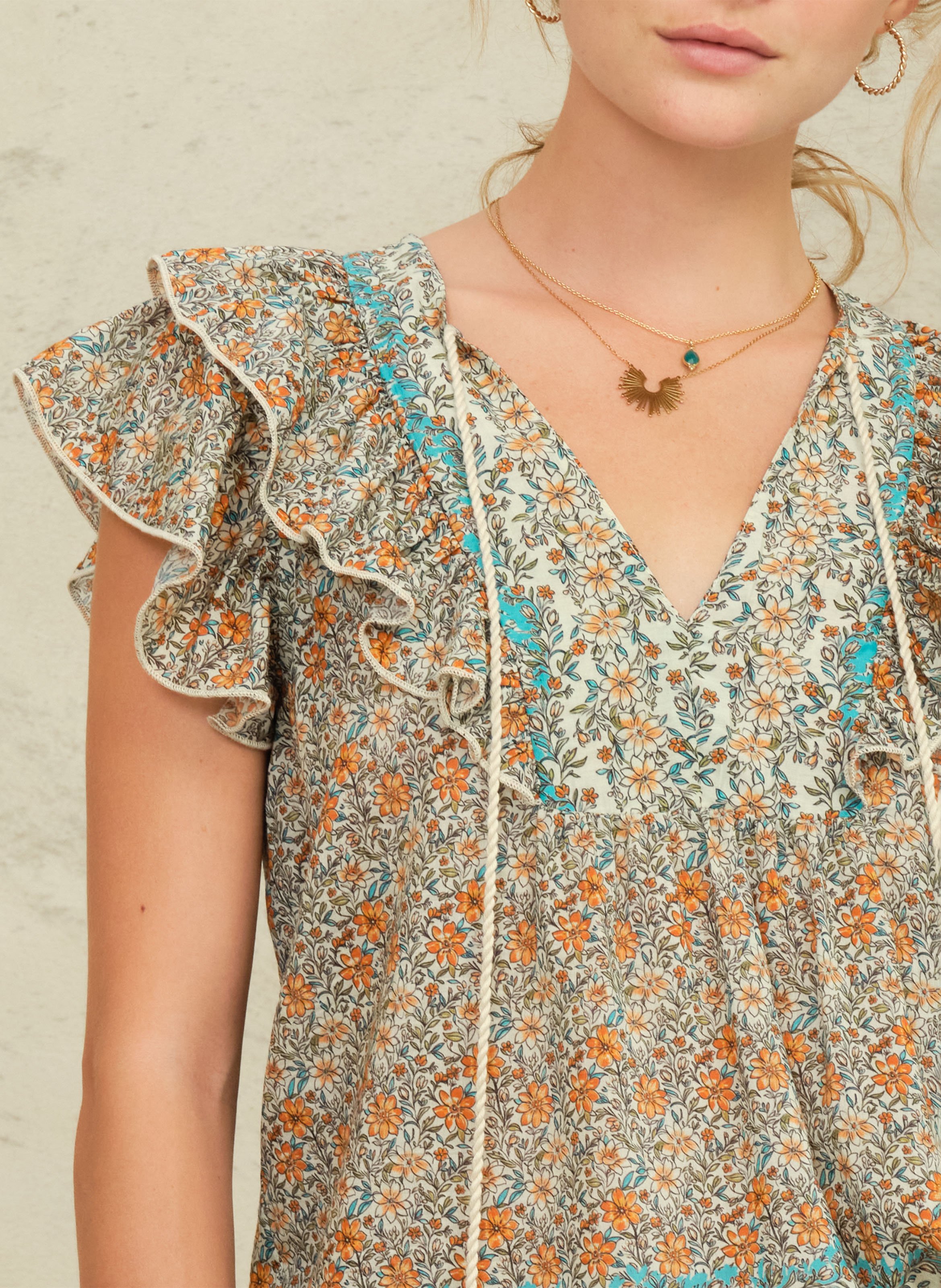 Top ample col V en coton imprimé M.A.B.E Multicolore