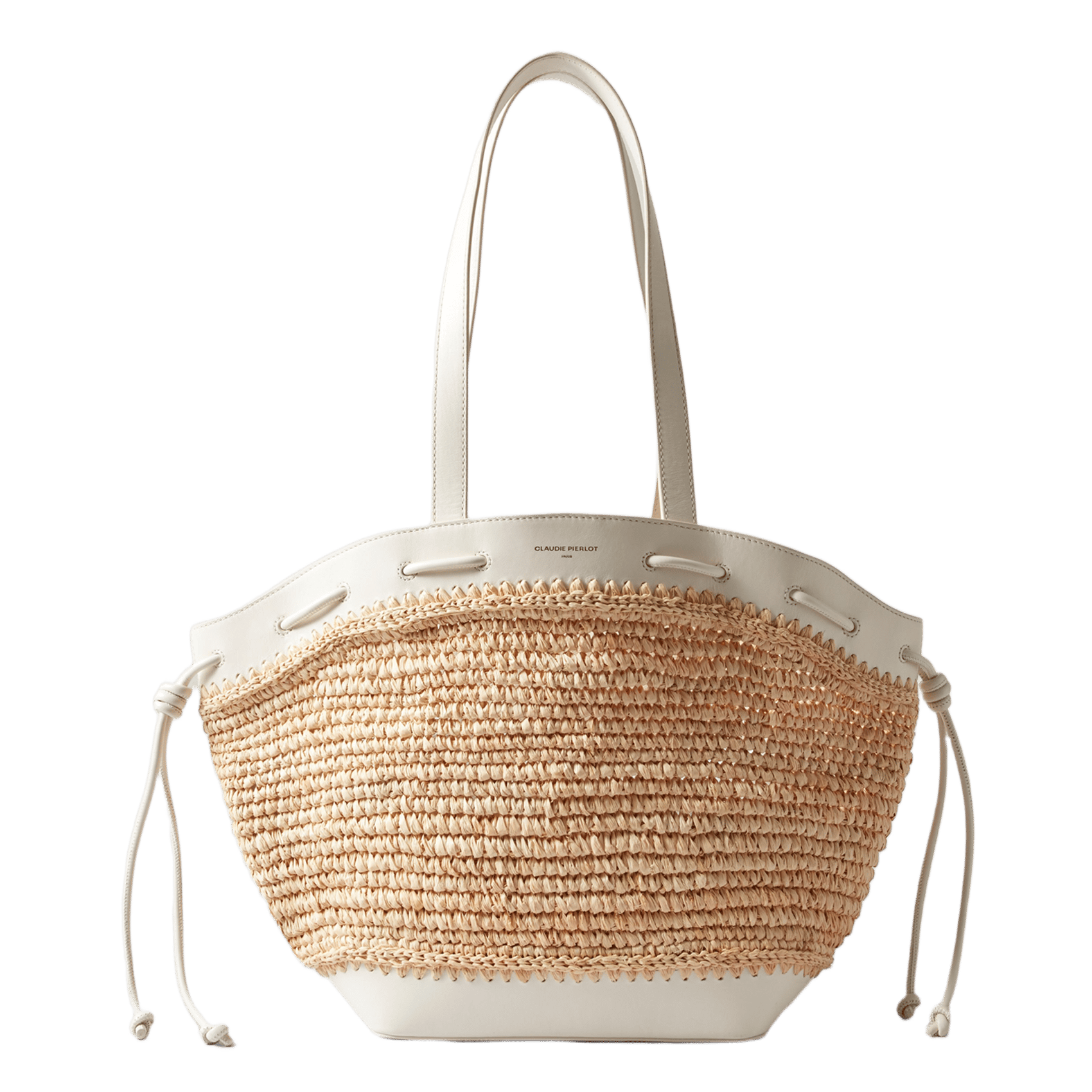 Gevlochten mand van raffia en glad leer CLAUDIE PIERLOT Beige