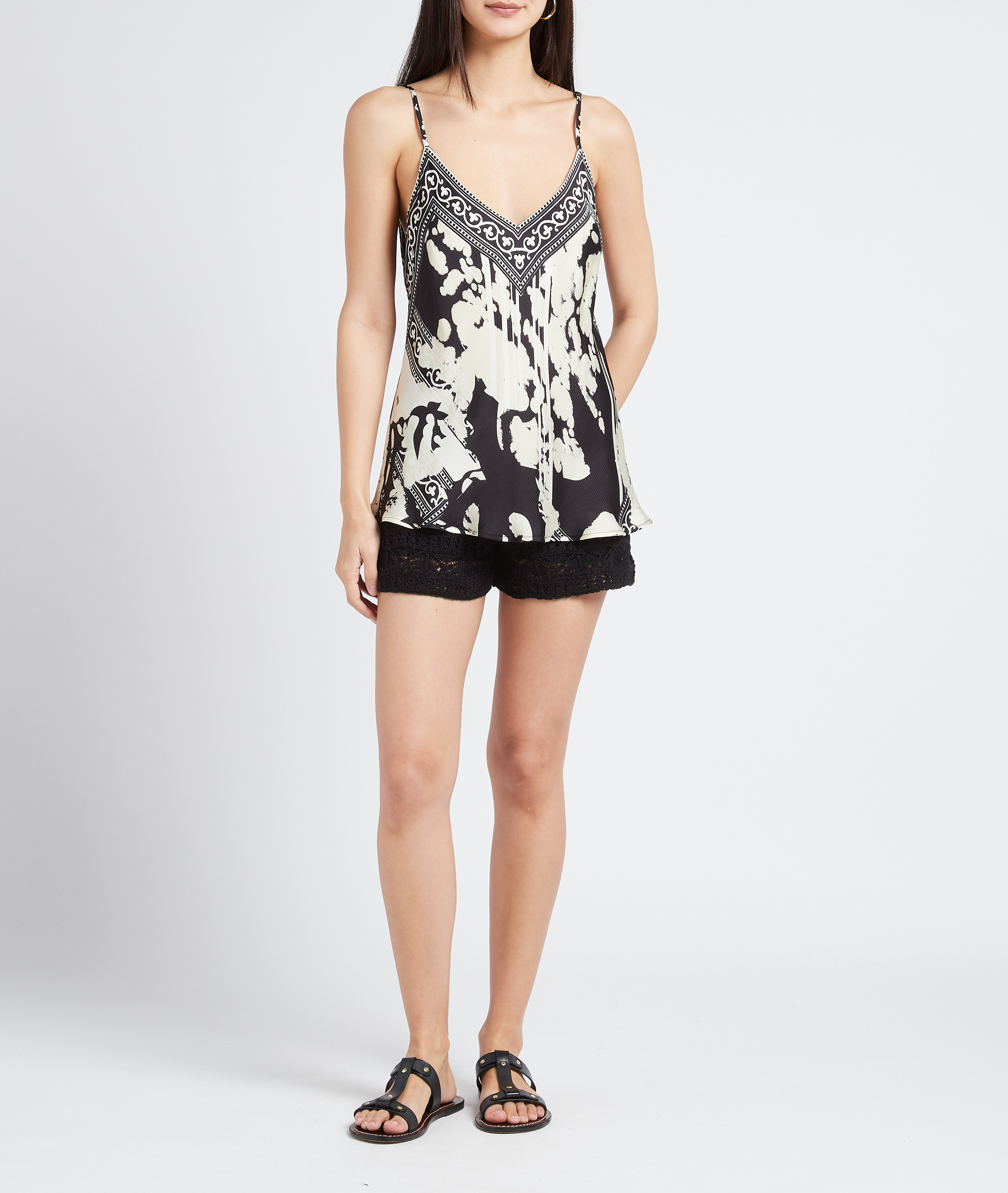 Top col V imprimé à bretelles fines MES DEMOISELLES Noir