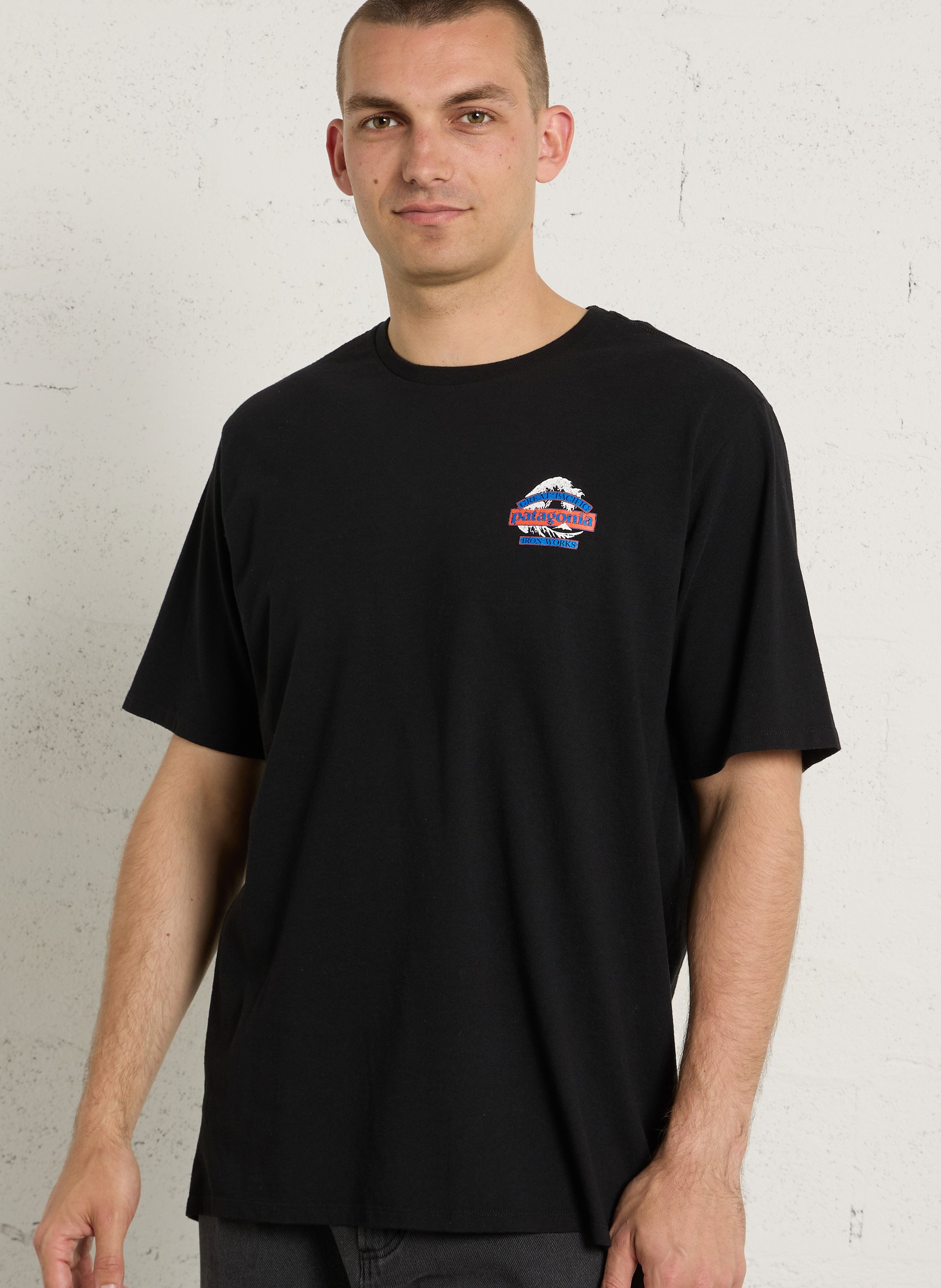 Straight recycled cotton-blend round-neck T-shirt PATAGONIA Black