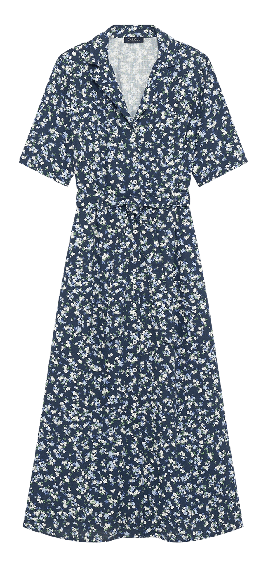 Robe midi ceinturée imprimée CAROLL Bleu