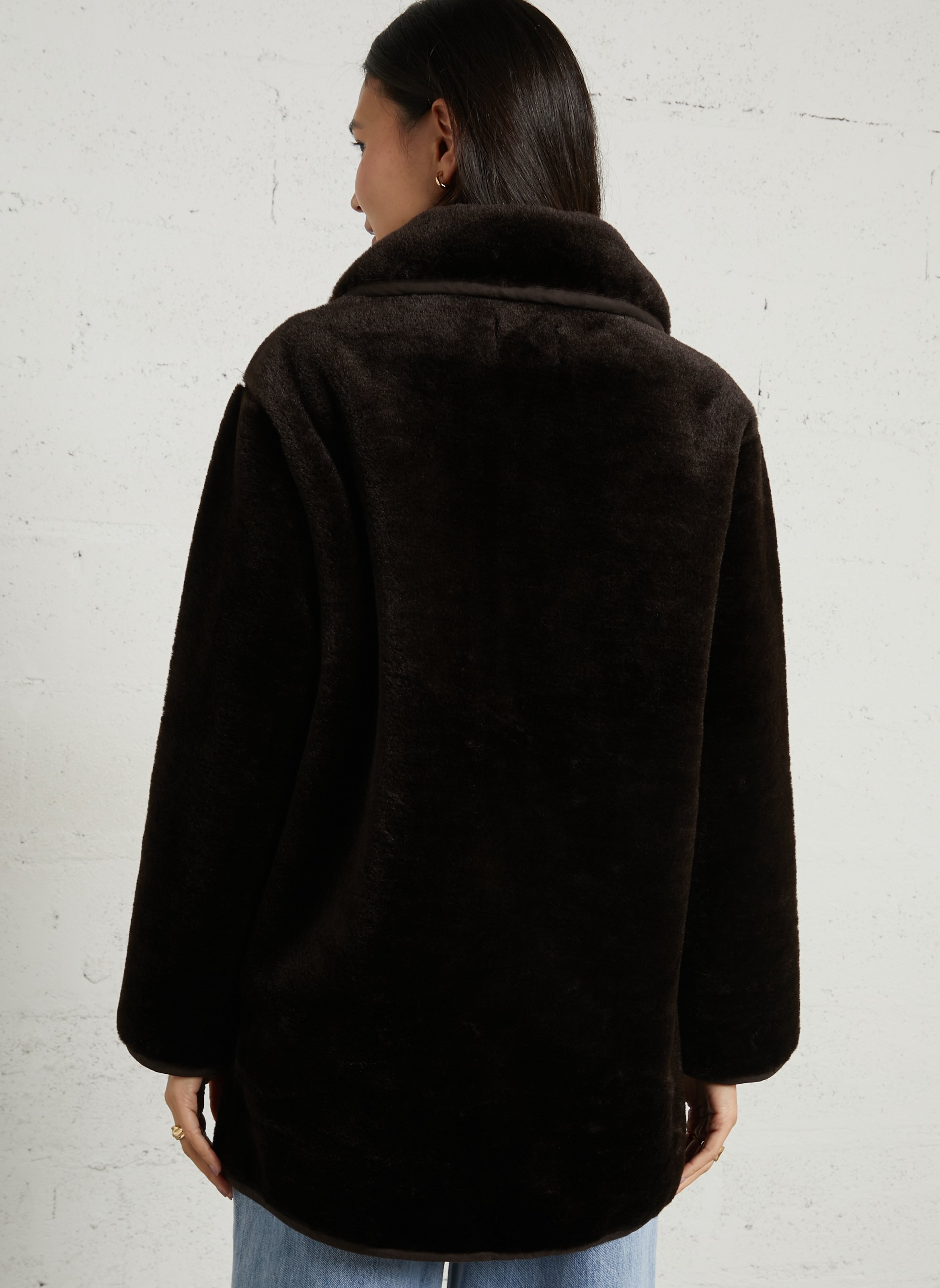 Oversized synthetic fur coat SUNCOO Brown