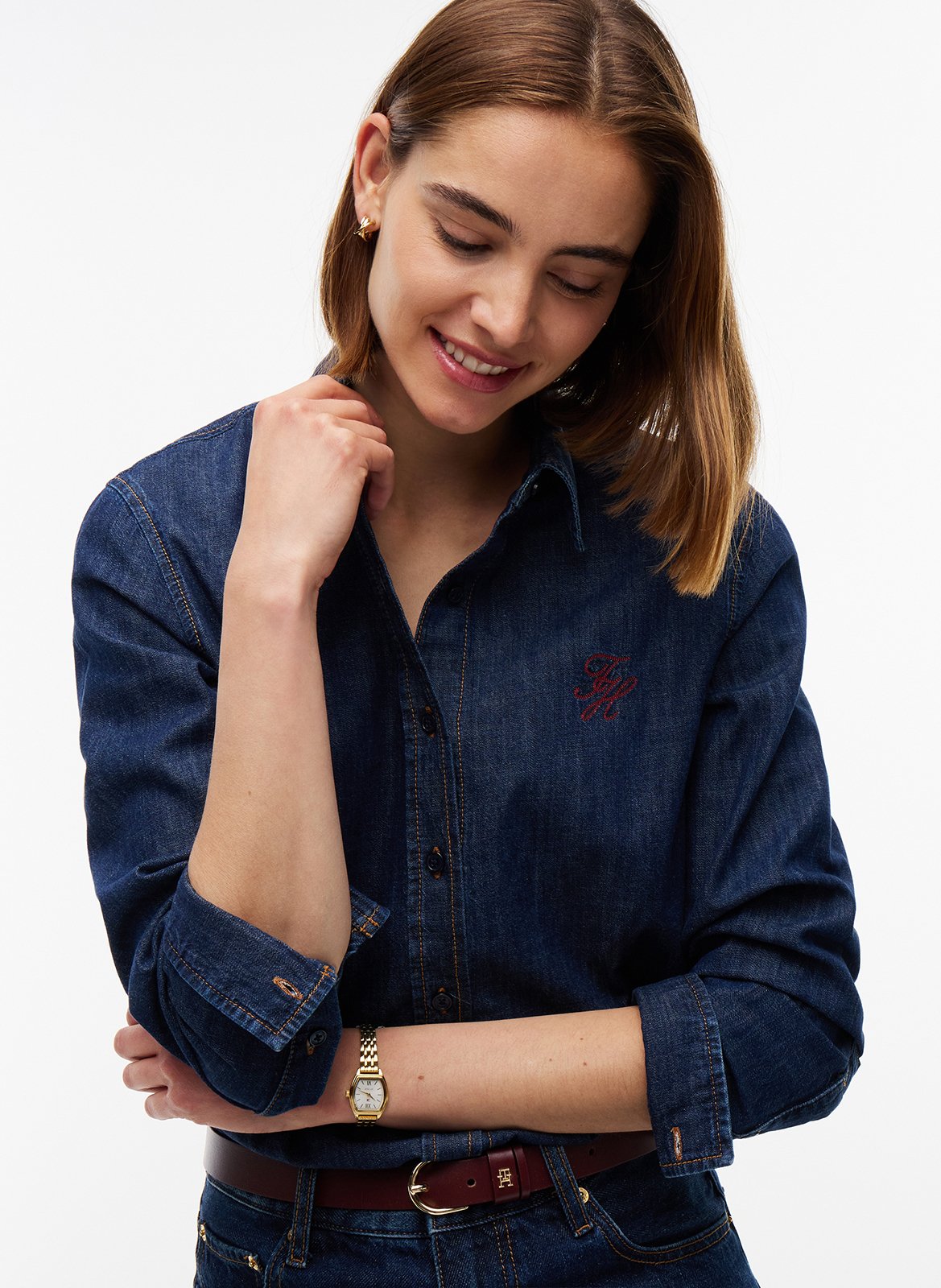 Straight-cut cotton denim shirt TOMMY HILFIGER Blue