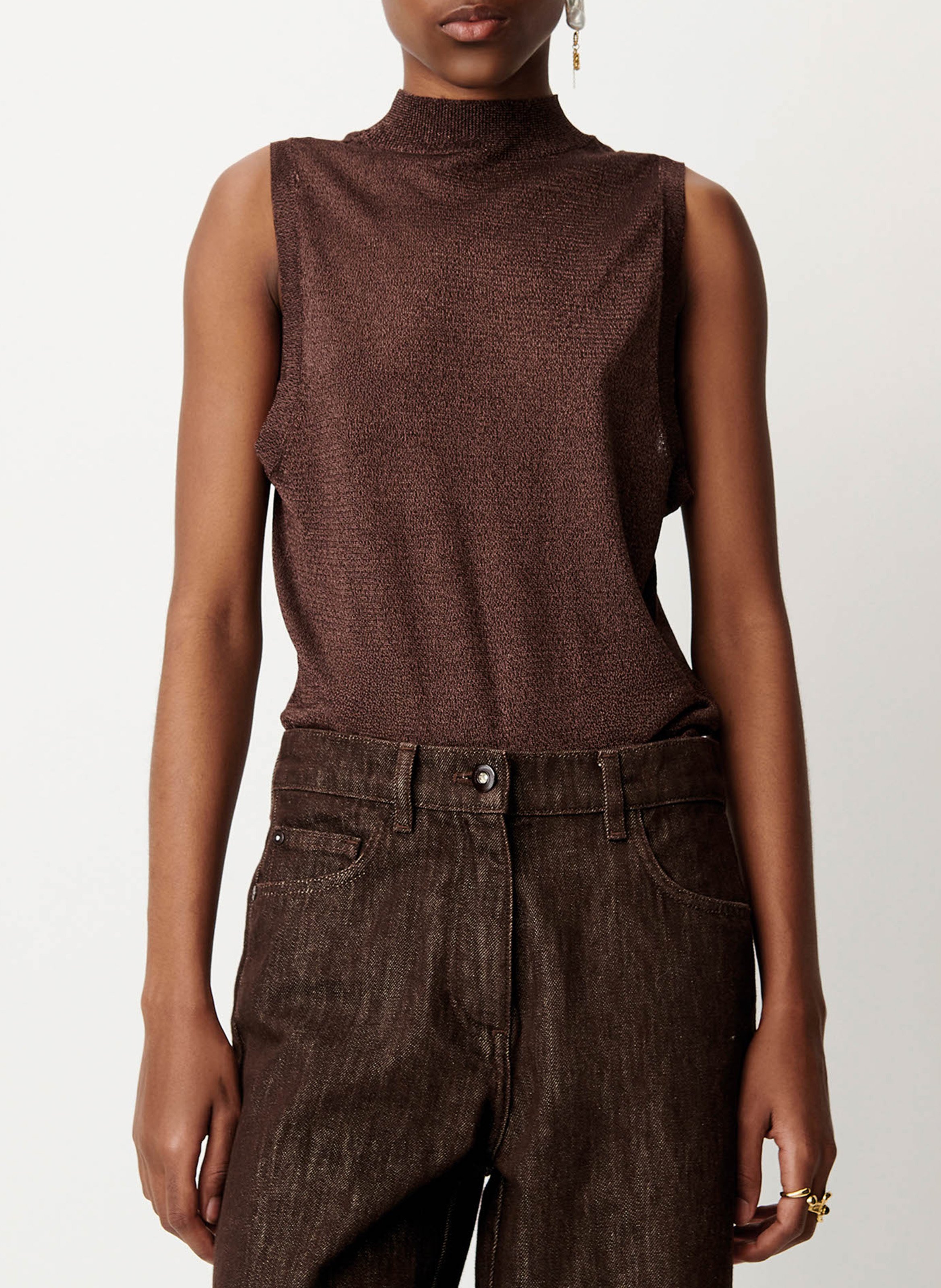 Straight-cut high-neck sweater SESSUN Brown
