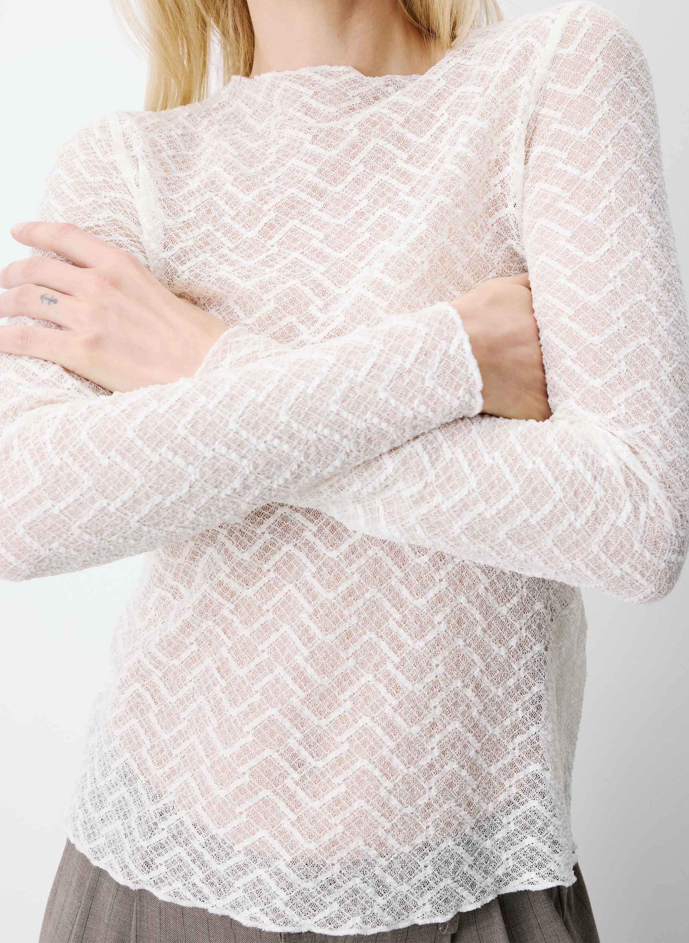 Straight round-neck lace top GRACE ET MILA White