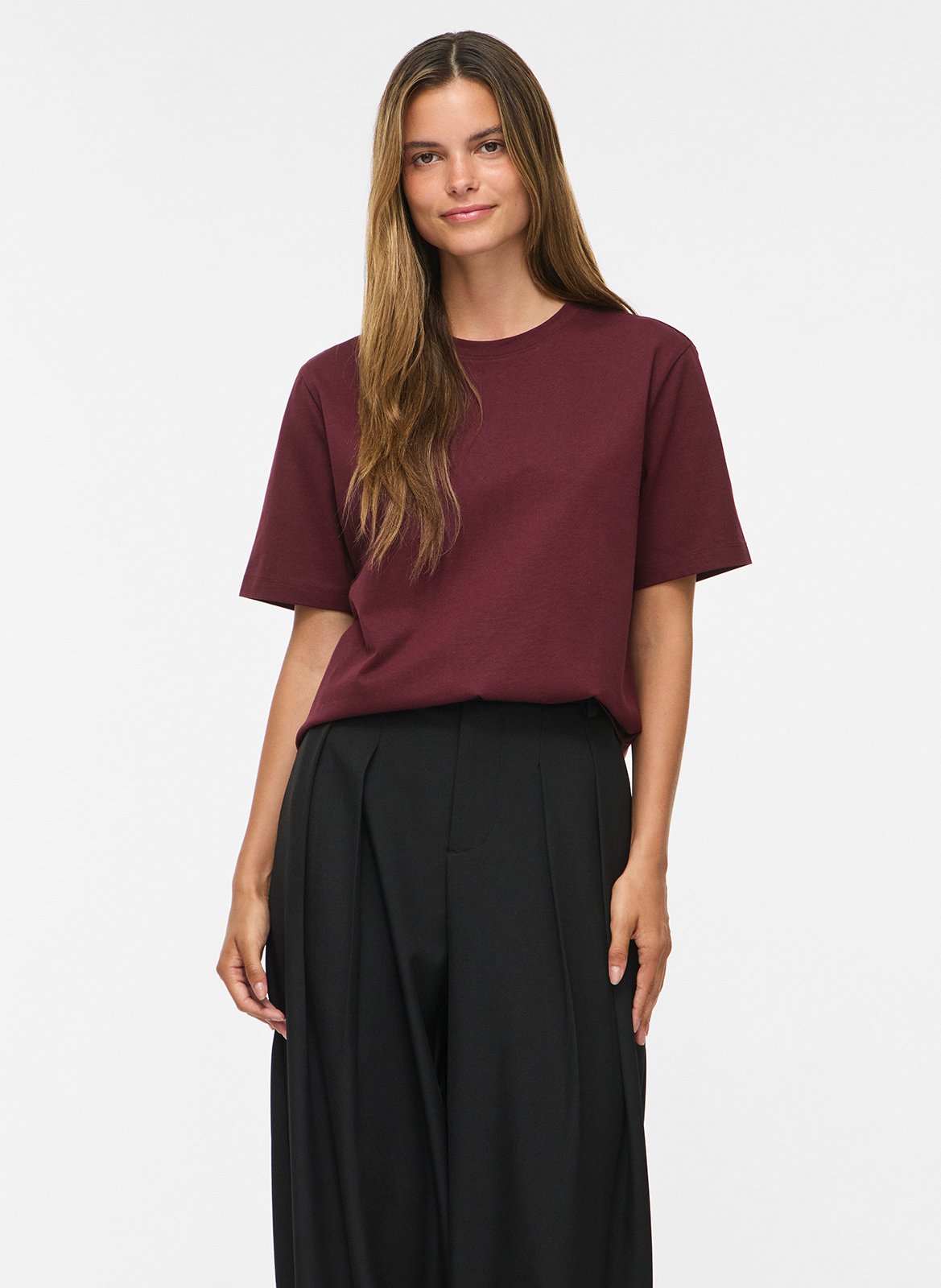 Tee-shirt droit col rond en coton bio imprimé VILA Marron