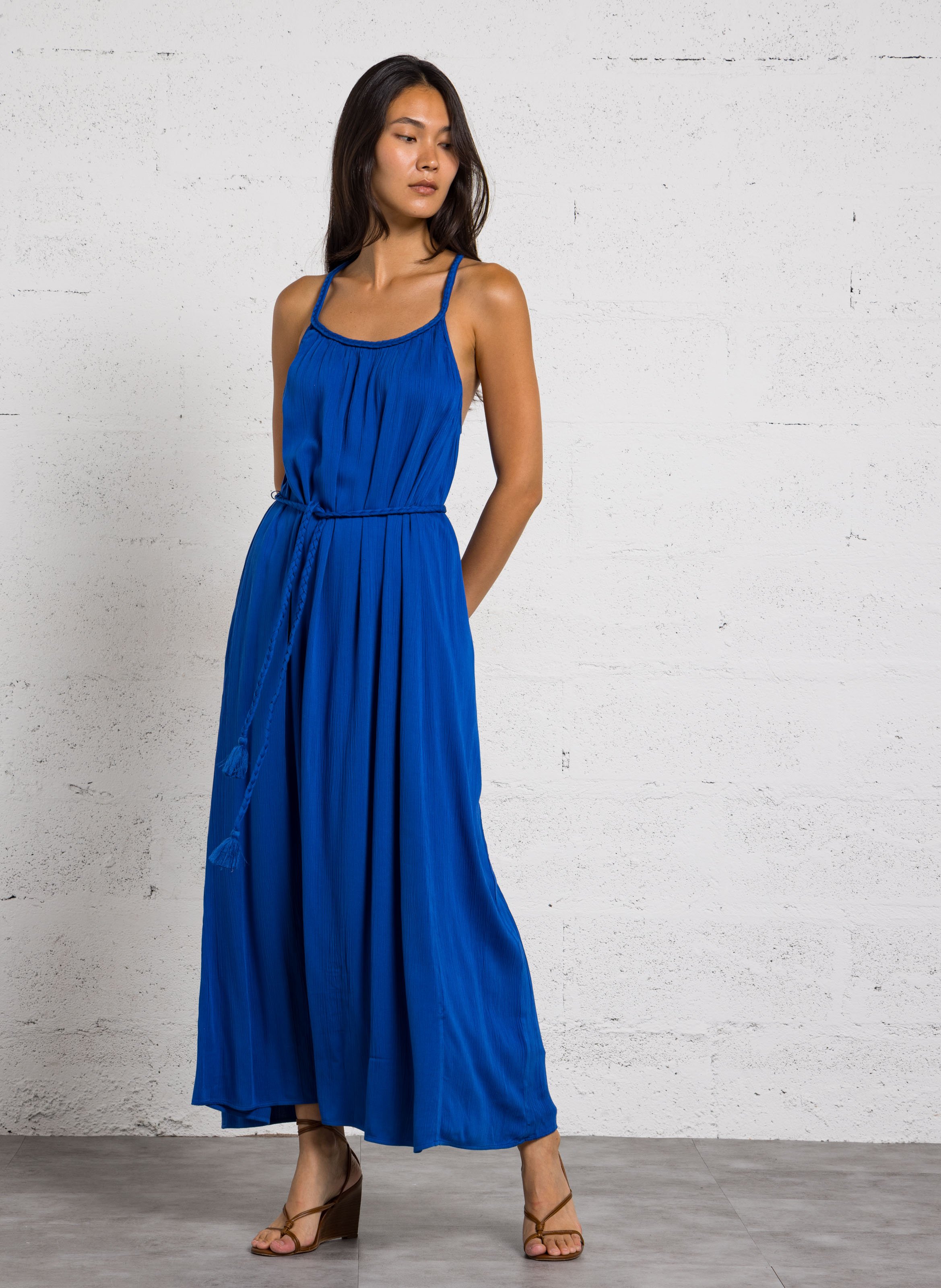 Robe longue fluide ceinturée MAISON 123 Bleu