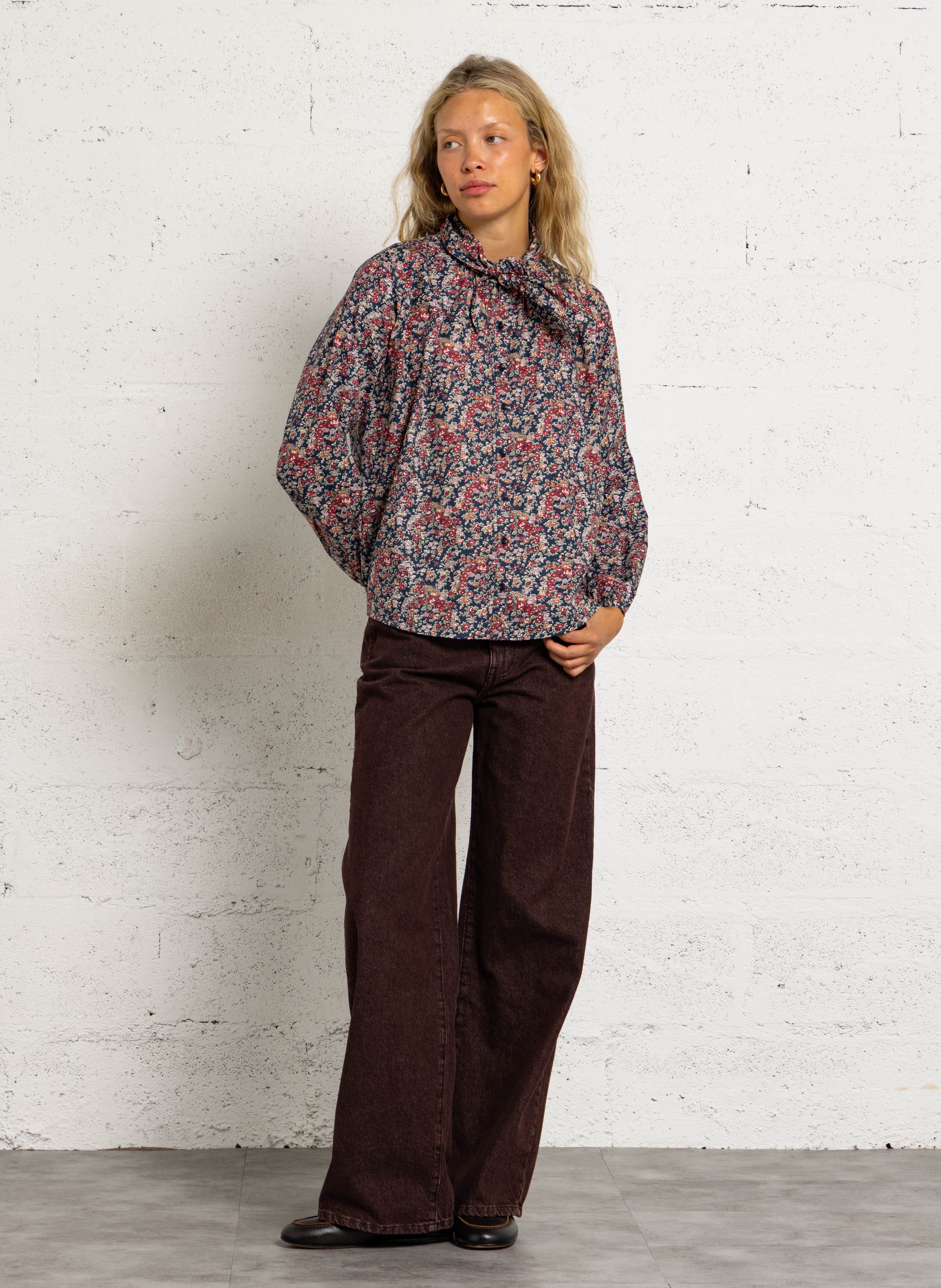 Weites bedrucktes Baumwollbluse DES PETITS HAUTS Mehrfarbig