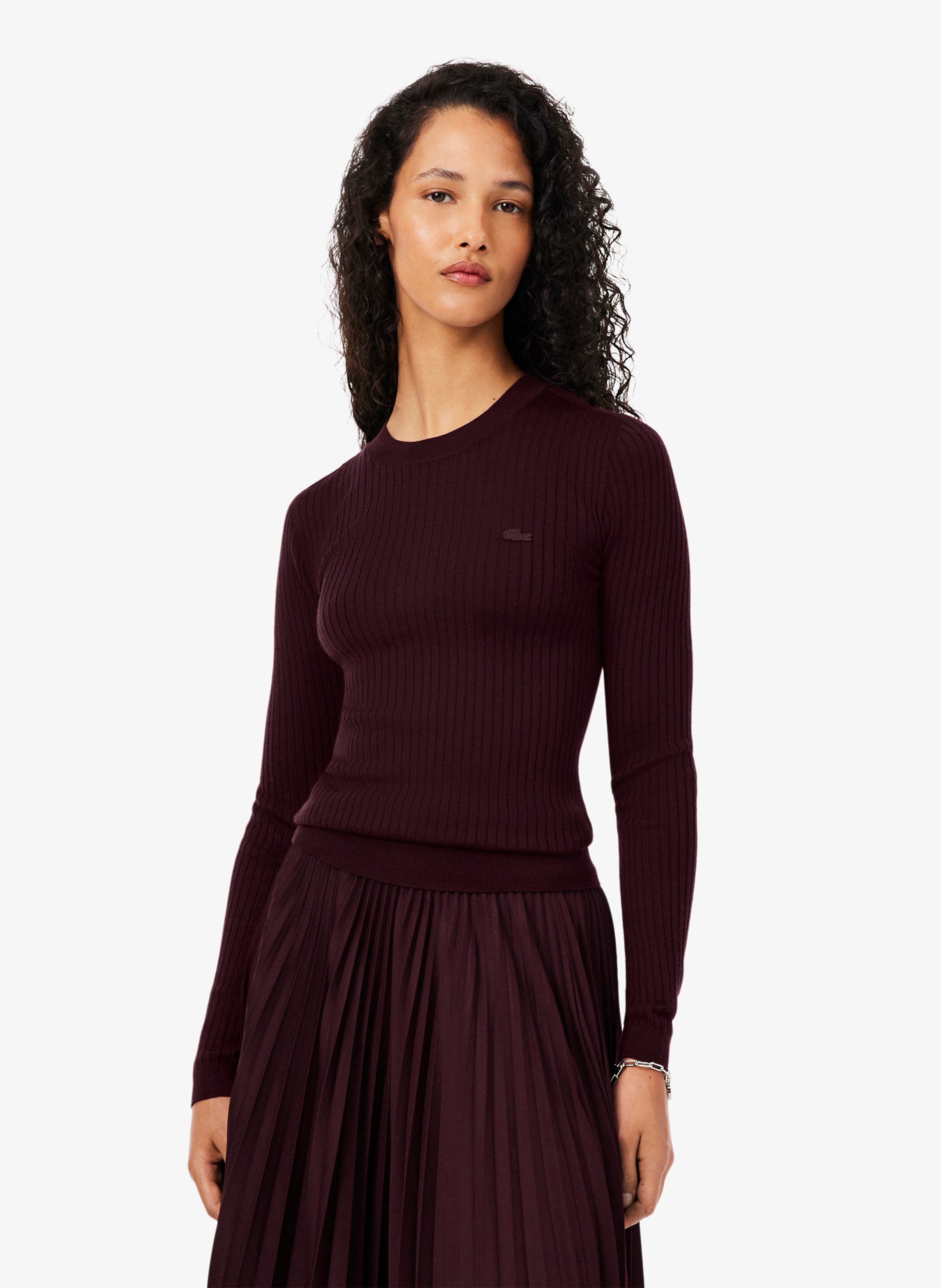 Eng anliegender Rundhalsausschnitt-Pullover aus gerippter Wolle LACOSTE Rot