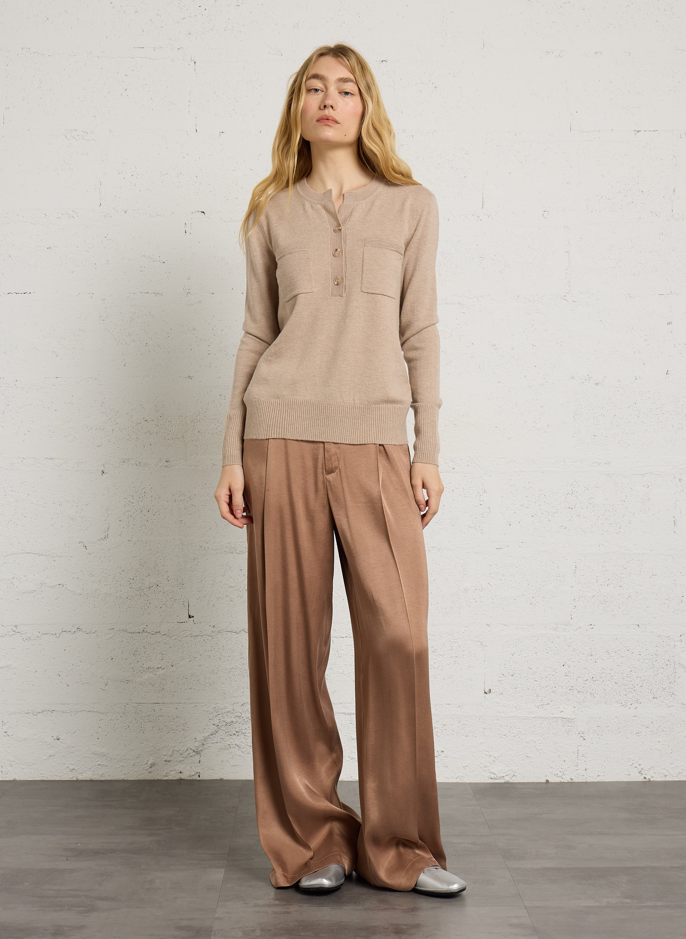 Gerader Rundhals-Cardigan aus Wolle IKKS Beige
