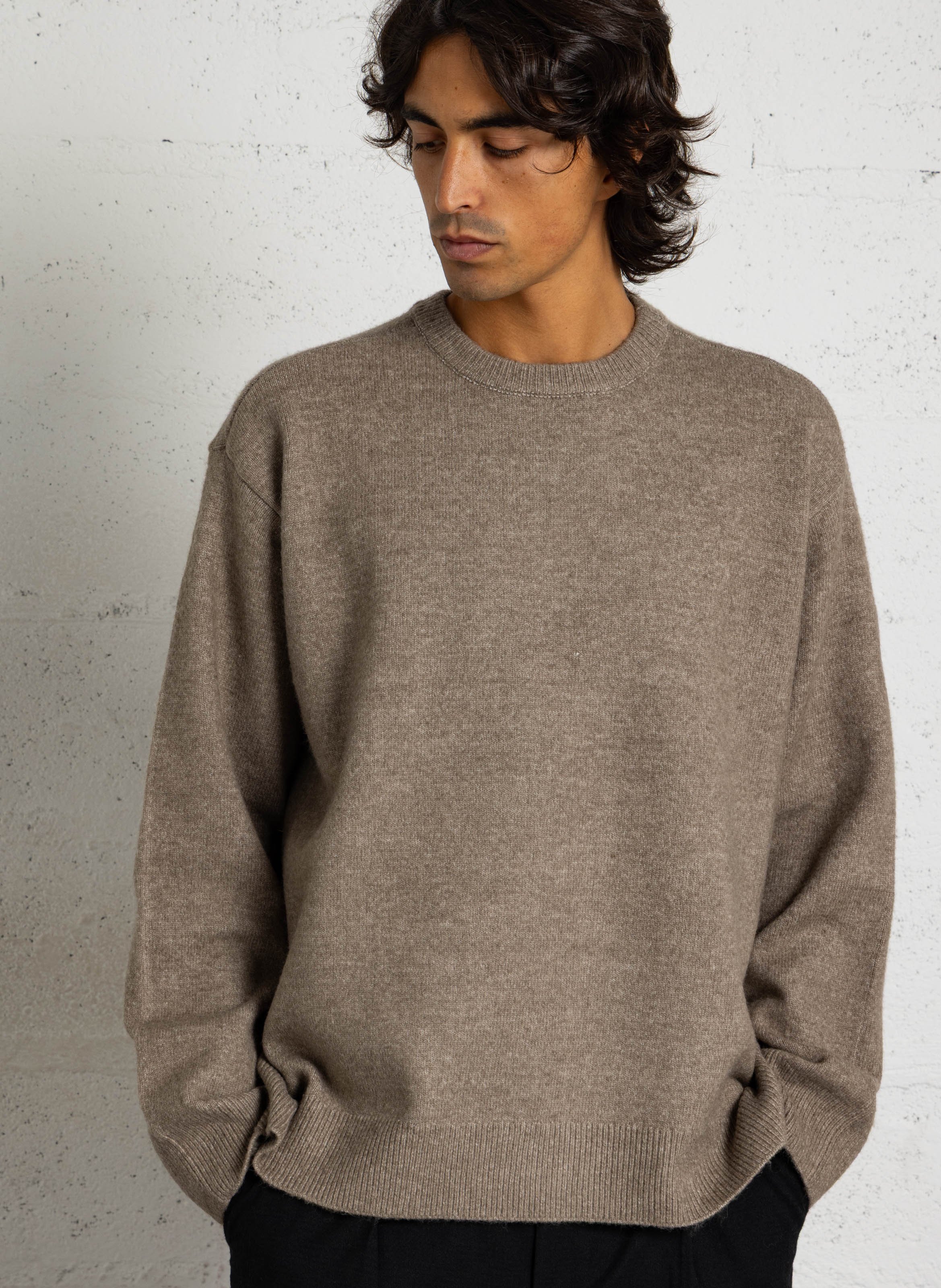 Loose-fit knit-blend sweater with round neck CASUAL FRIDAY Khaki