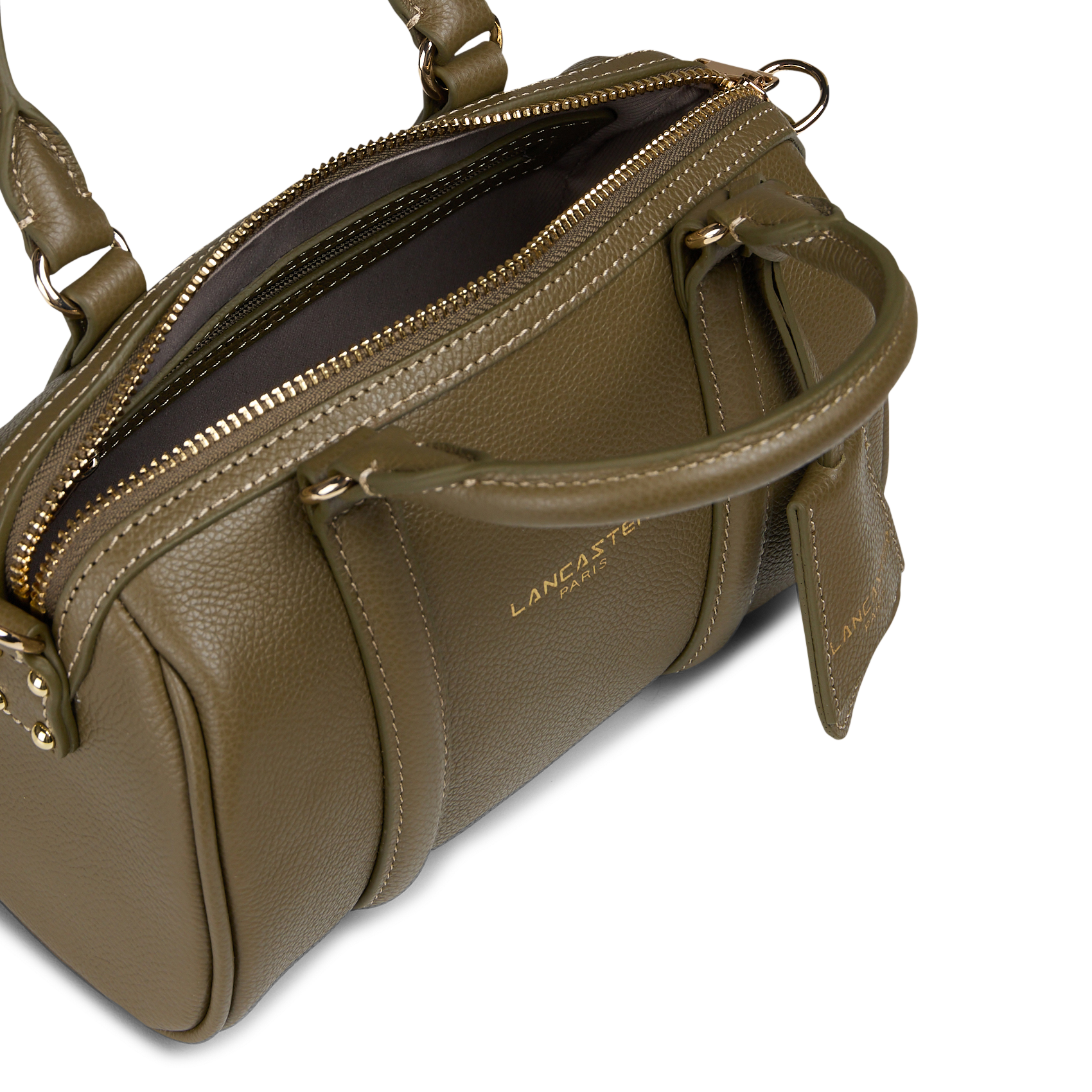 Kleine Bowlingtasche aus genarbtem Leder LANCASTER PARIS Khaki