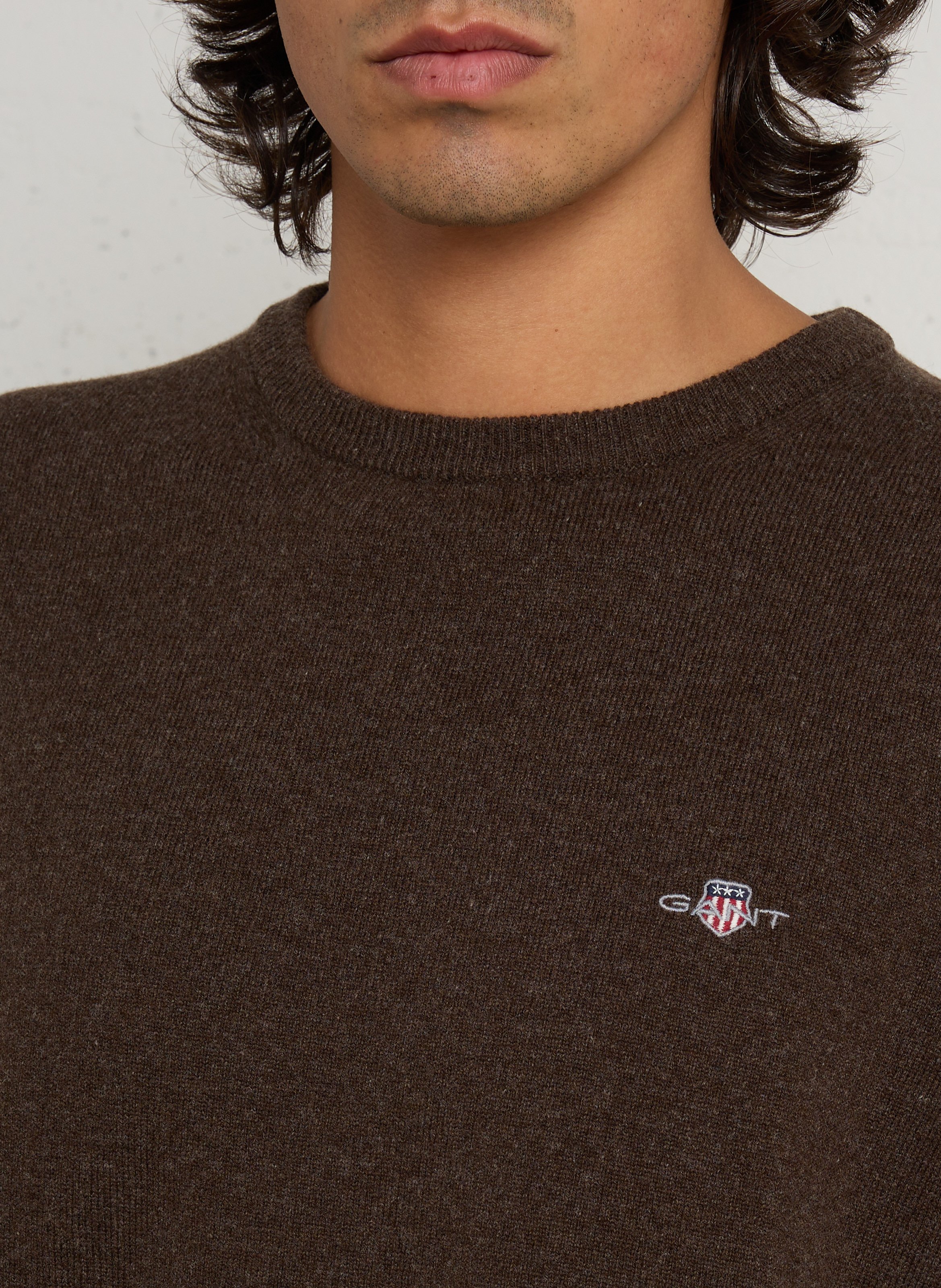 Pull col rond en laine GANT Braun