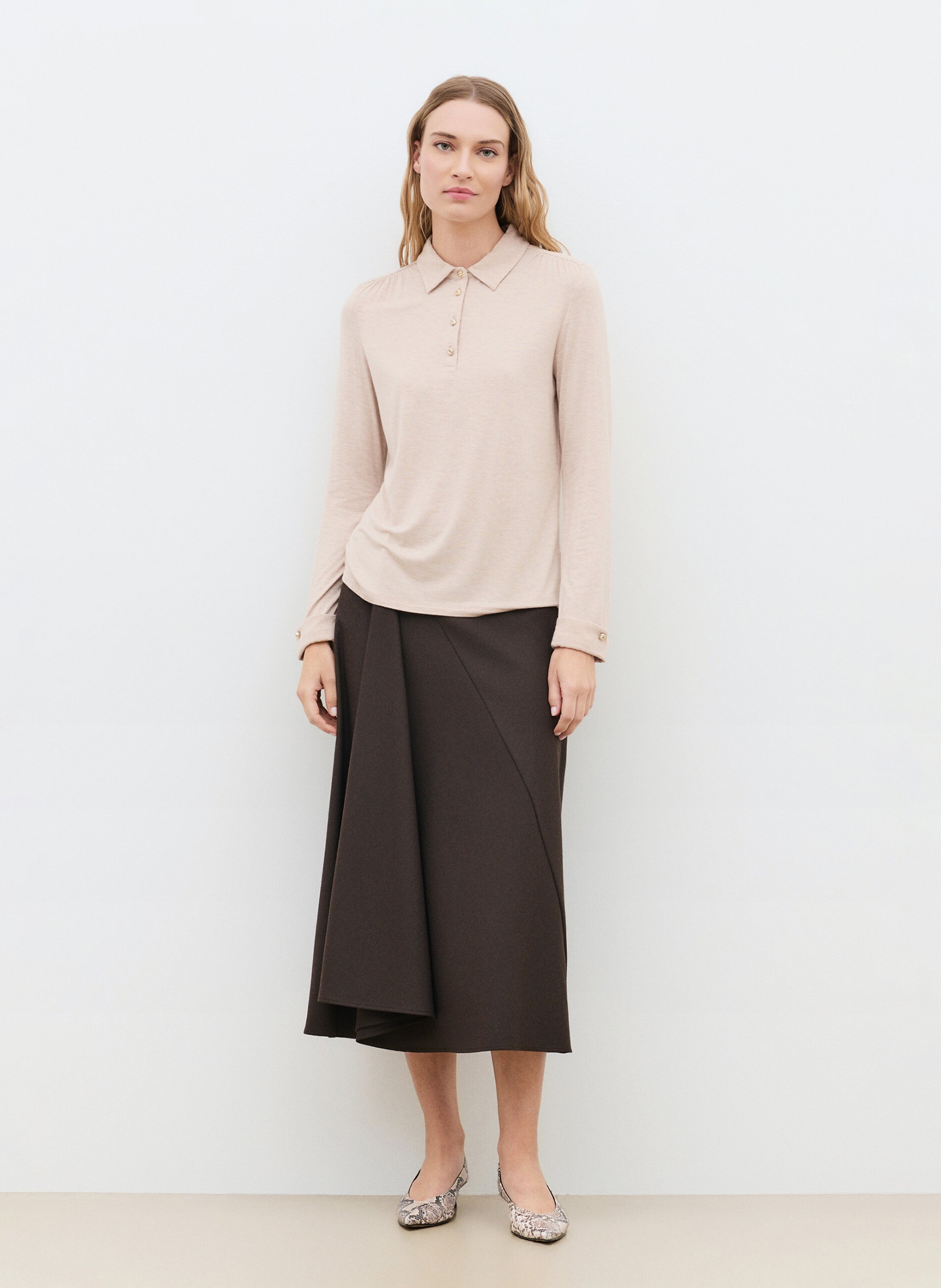 Plain buttoned T-shirt CAROLL Beige