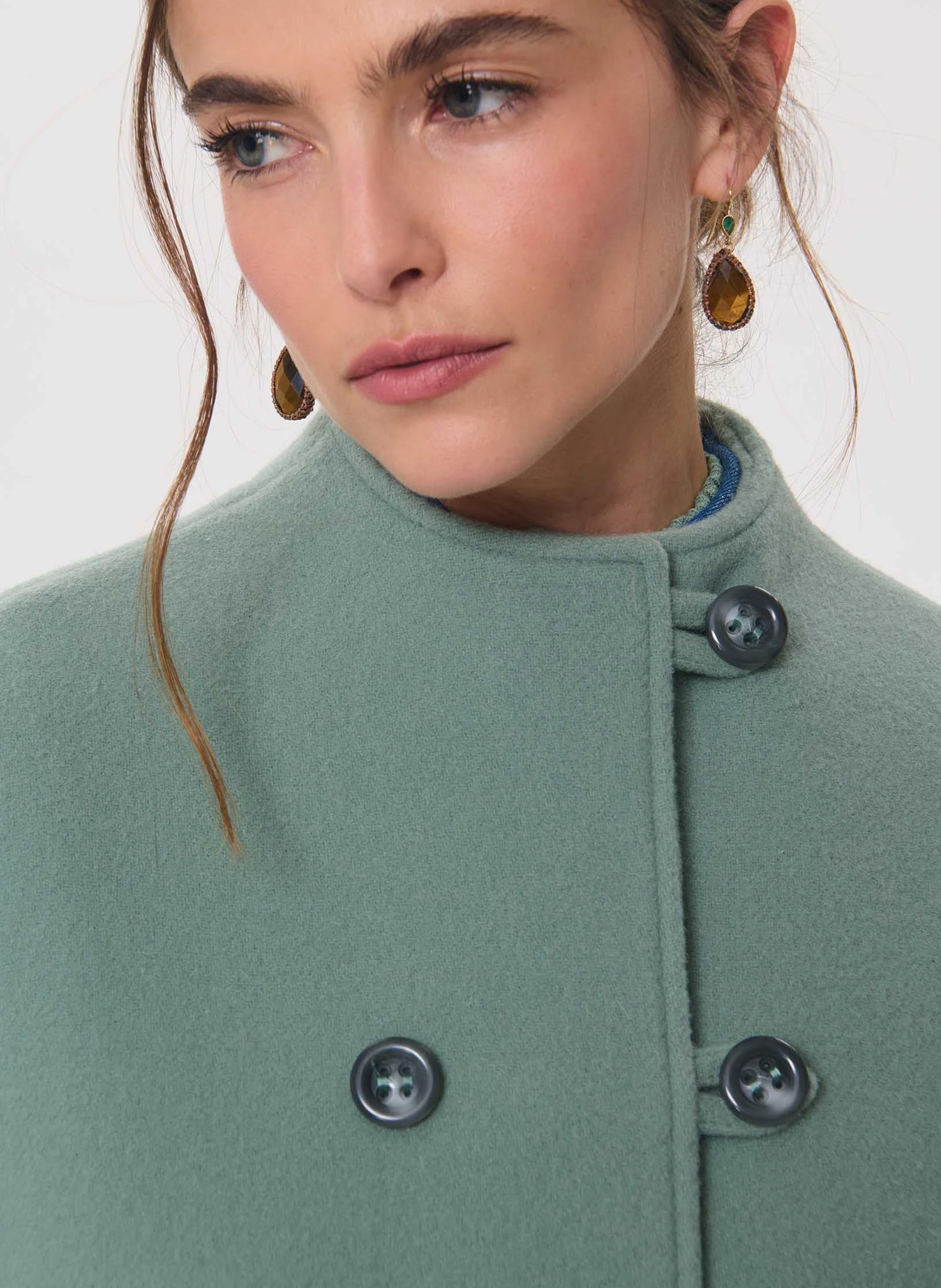 Manteau droit boutonné en laine mélangée TARA JARMON Vert