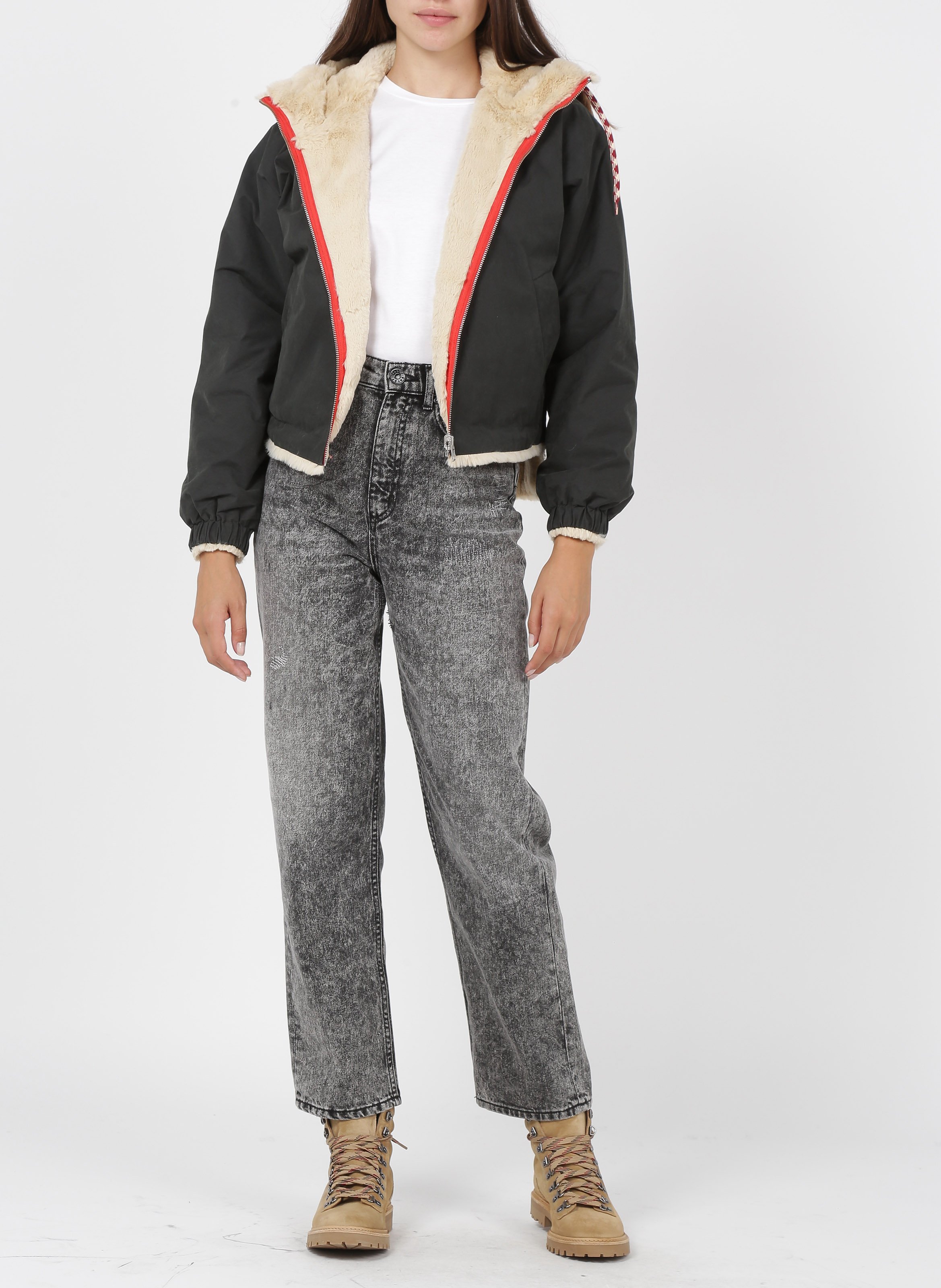 Blouson col montant ample en coton mélangé BELLEROSE Noir