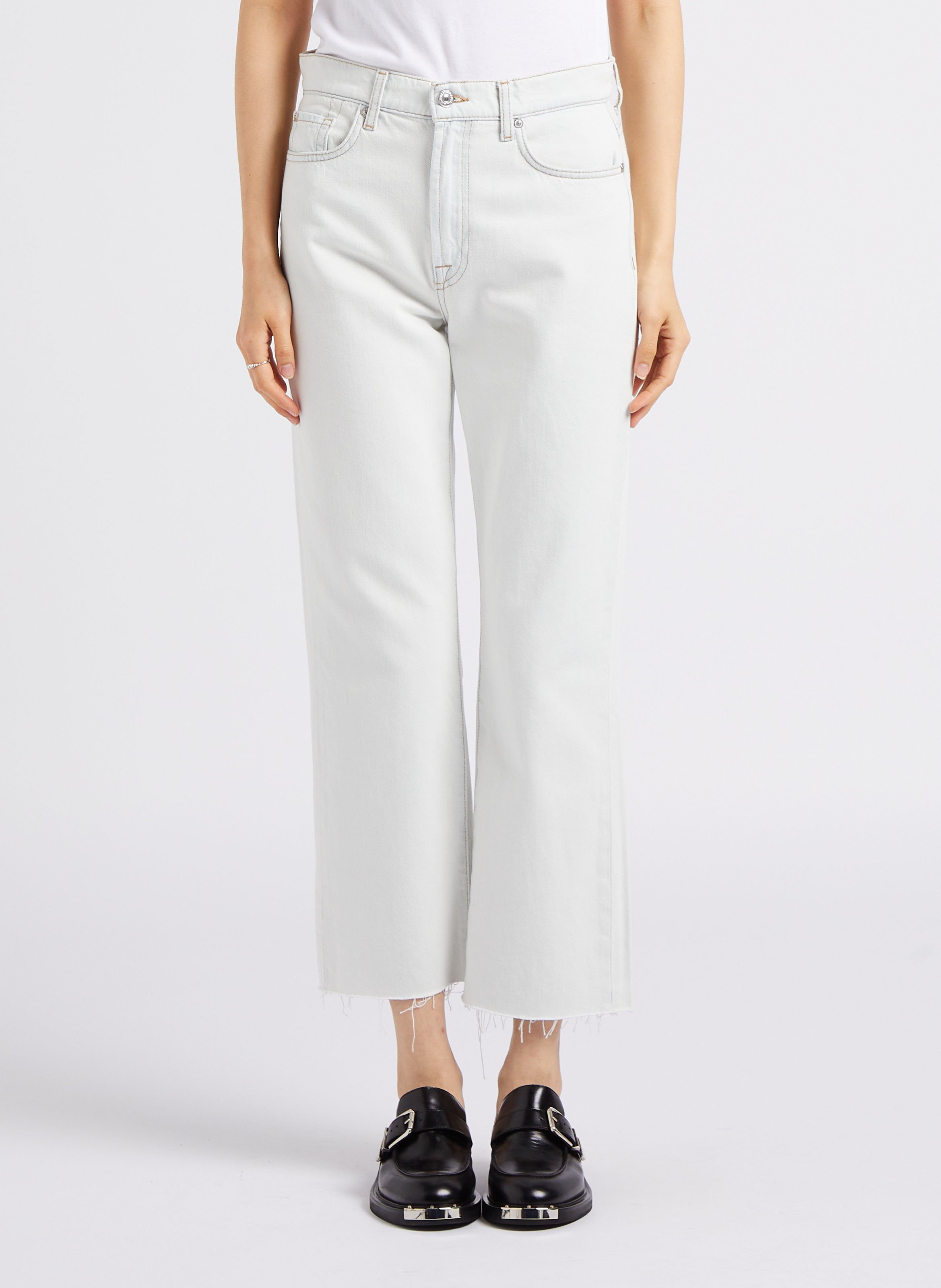 Rechte, katoenen jeans met hoge taille 7 FOR ALL MANKIND Blauw