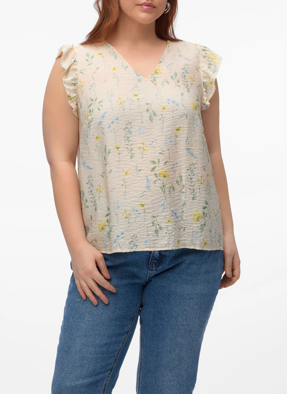 Printed V-neck top VERO MODA CURVE Beige