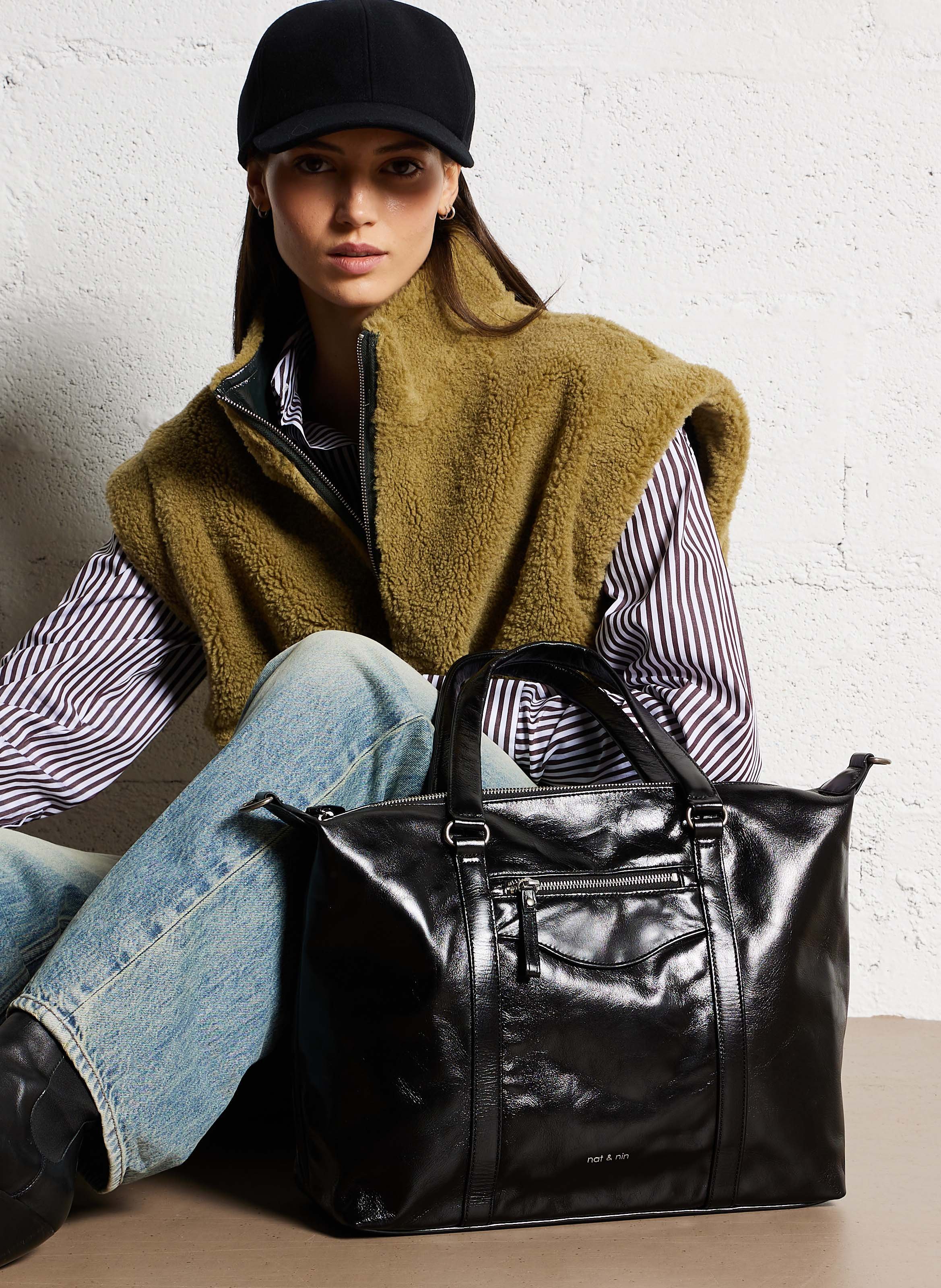 Sac porté épaule en cuir NAT & NIN Noir