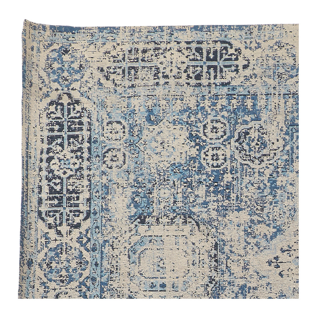 Patterned blue cotton carpet BLANC D'IVOIRE Blue