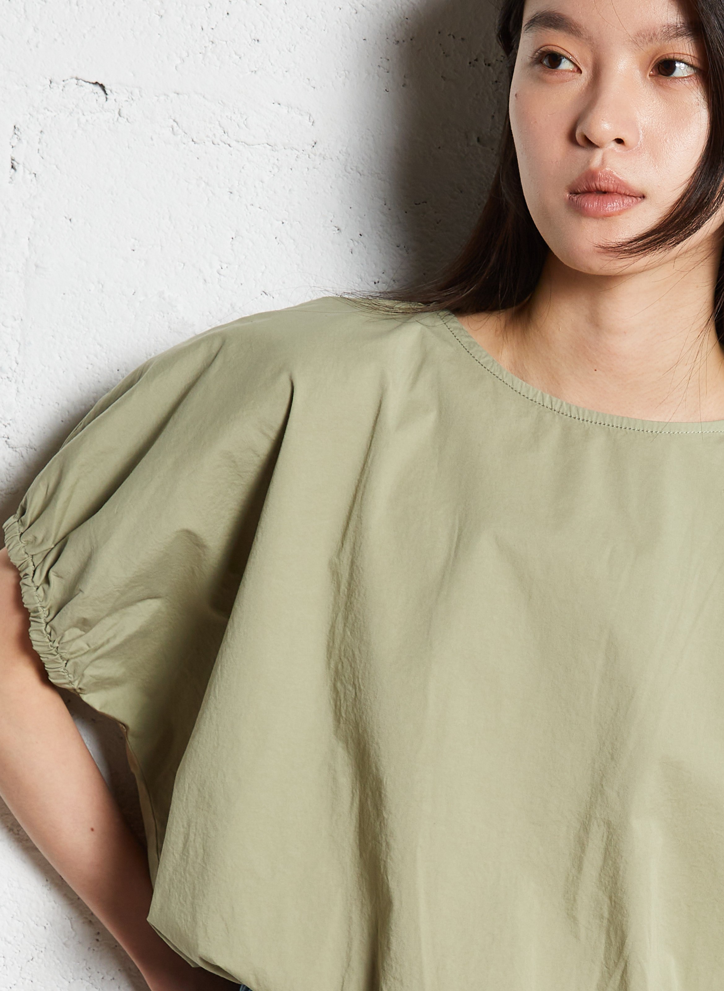 Weites Top mit Rundhalsausschnitt aus Wollmix Beige