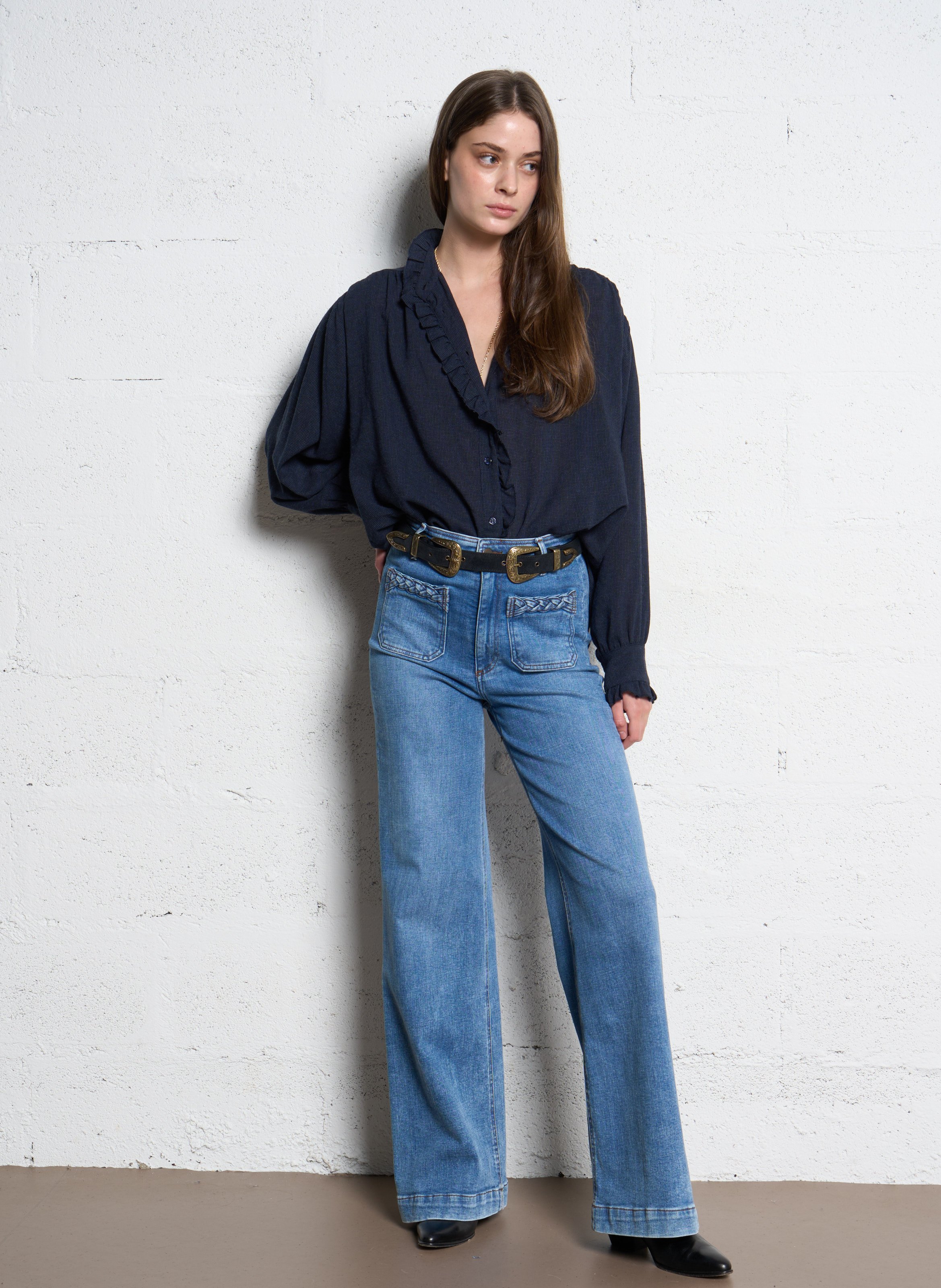 Oversized ruffled jacquard shirt MAISON HOTEL Blue
