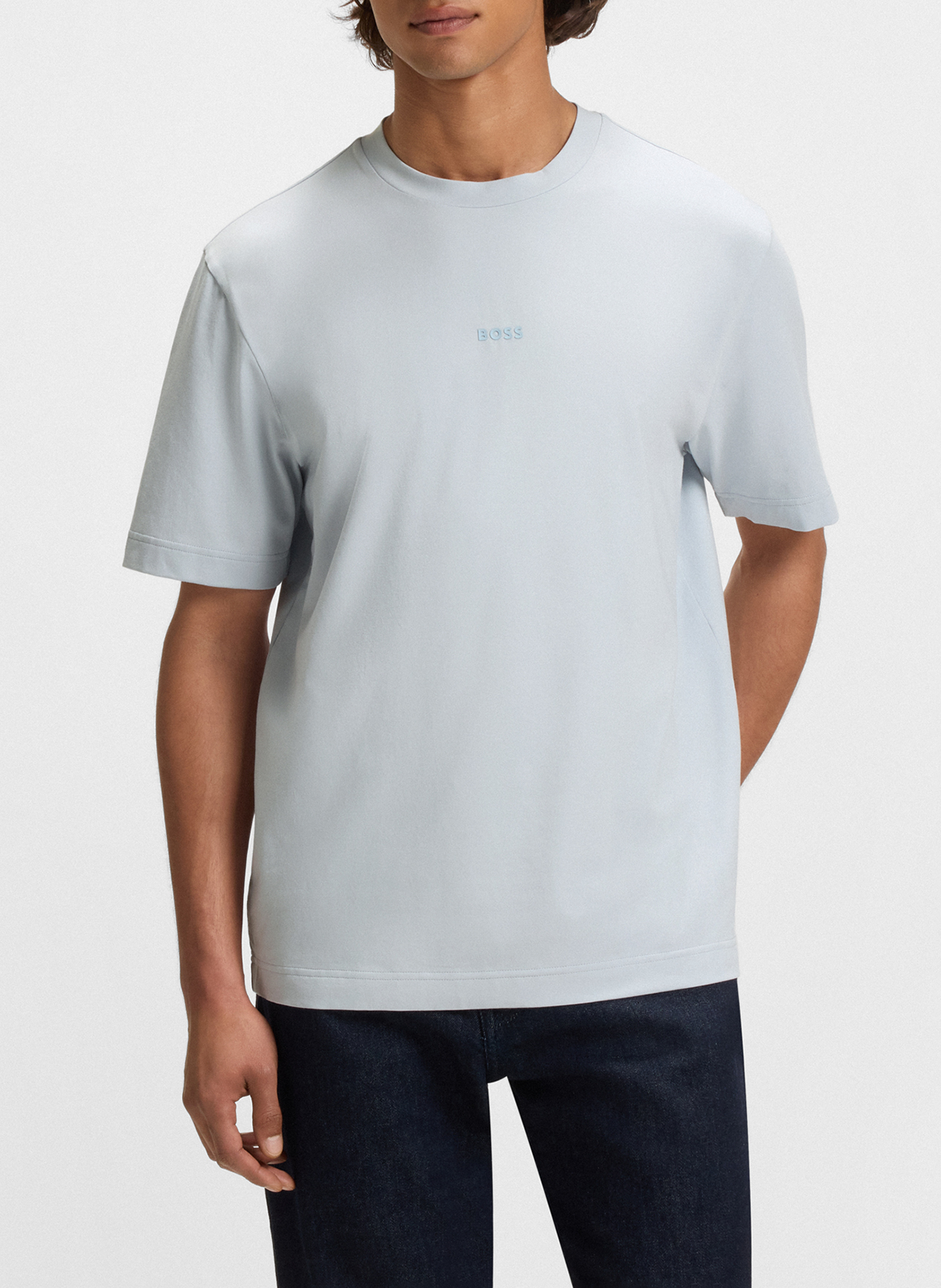 Round-neck cotton-blend T-shirt with screen print BOSS