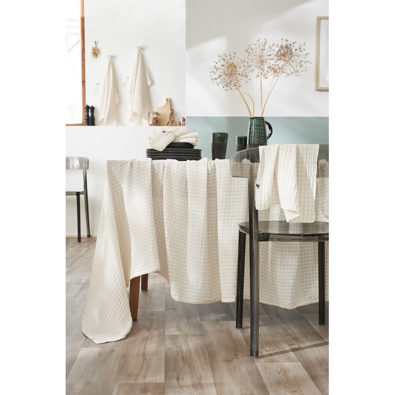 "Vickie" 150 x 250 cm cotton woven dyed tablecloth L'EFFET PAPILLON Beige