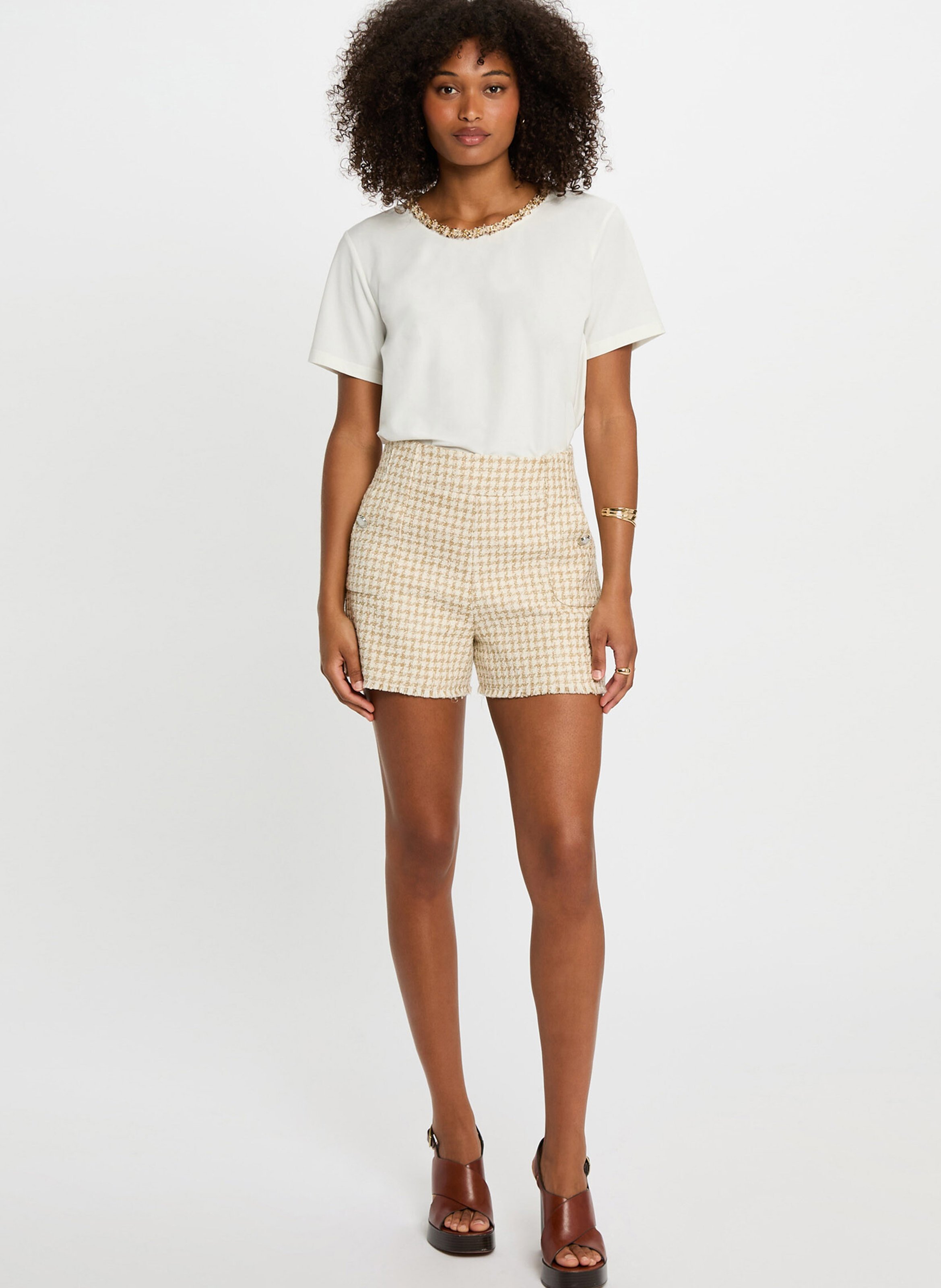 Tee-shirt col rond en coton mélangé MORGAN Blanc