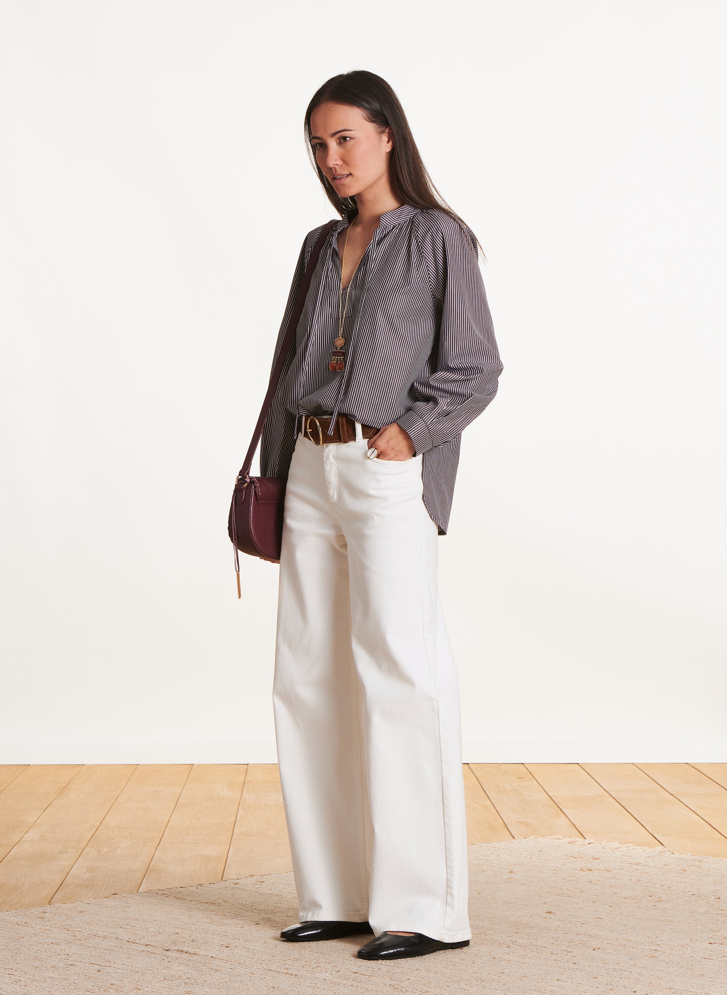 Loose-fit cotton blouse LA FEE MARABOUTEE Brown