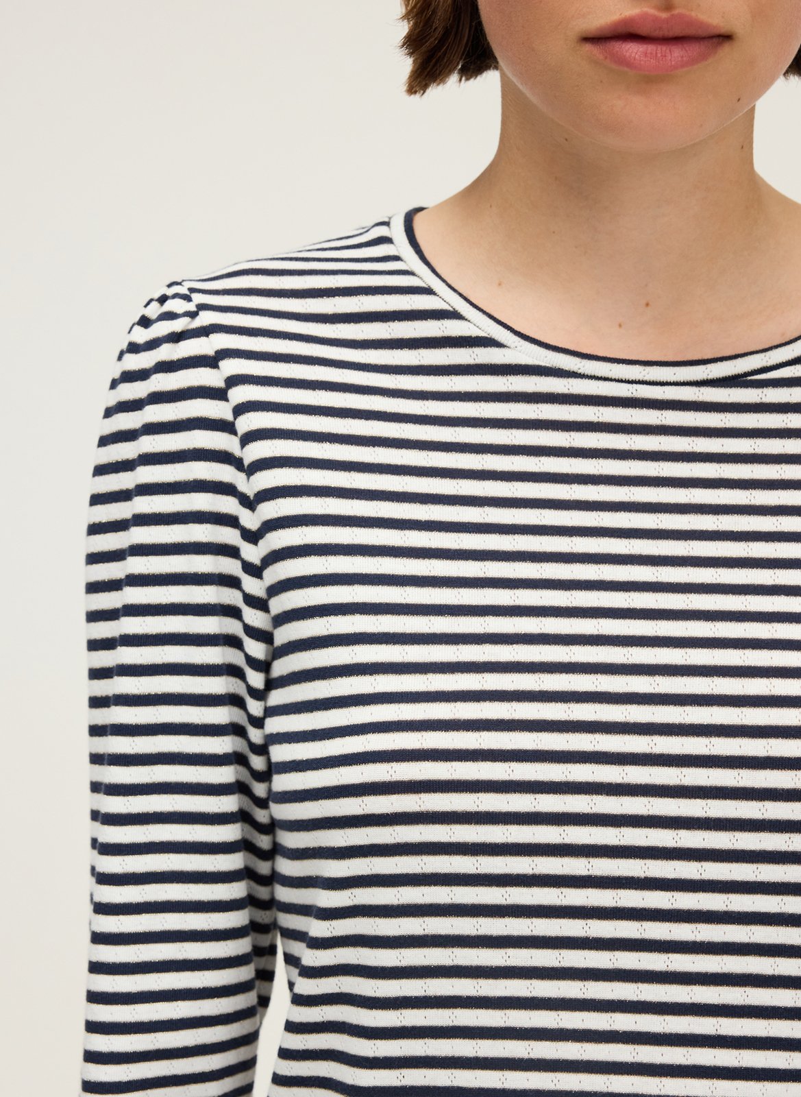 Tee-shirt droit col rond à rayures PABLO Bleu